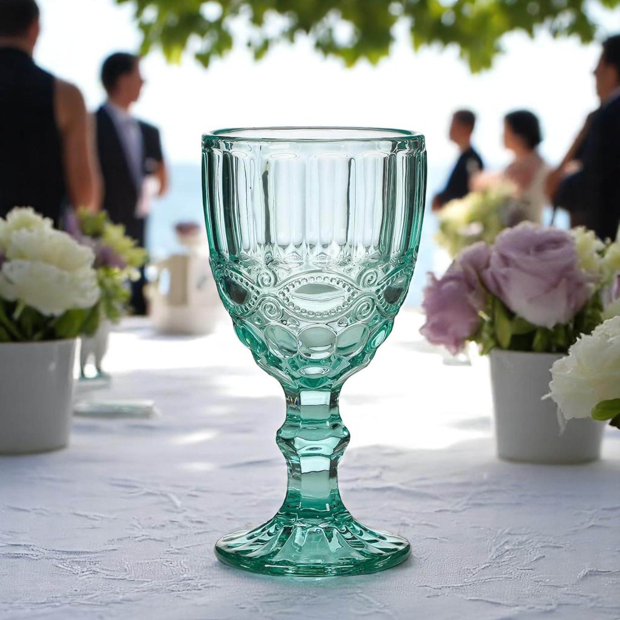 Lot De 6 Verres à Vin Vintage – Vert, Gaufrage Nœud – Capacité 400 Ml – Idéal Mariage