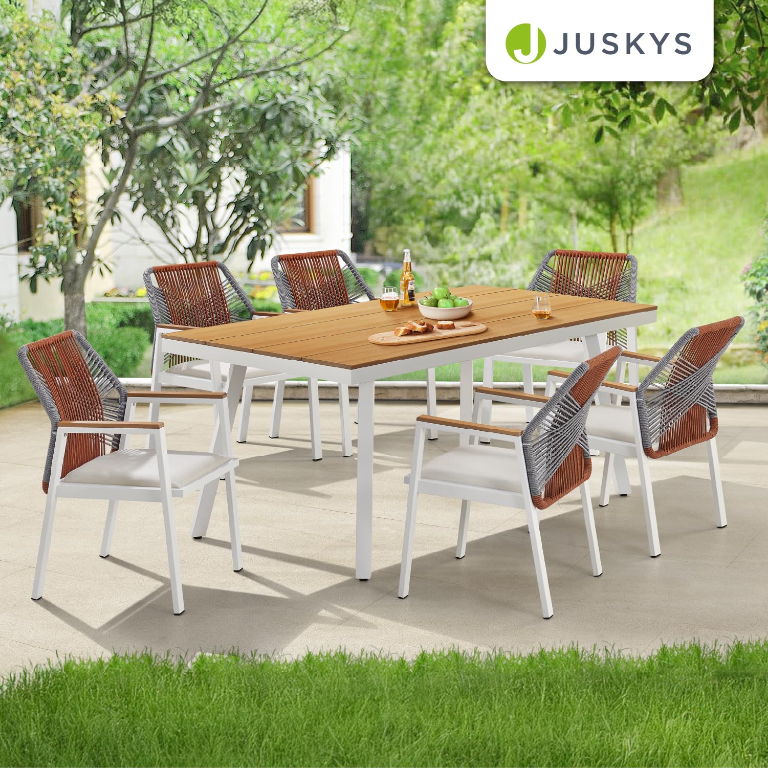 Juskys Premium Gartenmöbel-Set Costa Rica - Korrosionsbeständig & schnelltrocknend - Outdoor Möbel mit Esstisch - Wetterfest & UV-beständig