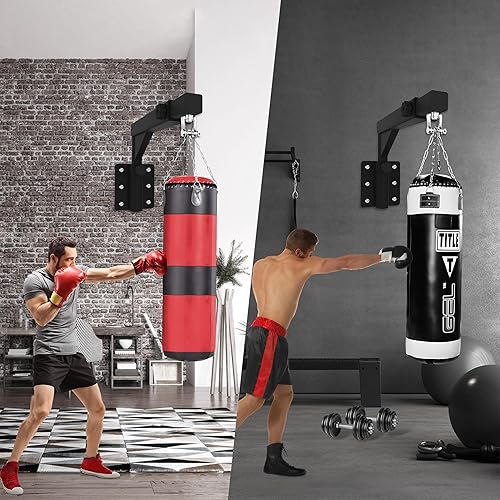 Miniatura 6 de VivaZen Percha ajustable para bolsas de alta resistencia, colgador de saco de boxeo de montaje en pared, placa de acero grueso y kit de acero