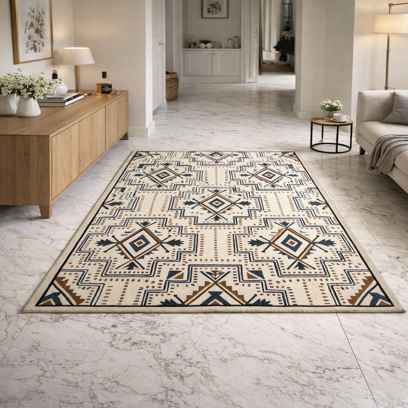 Alfombra suave Rururug de pelo corto para proteger el suelo con estilo geométrico