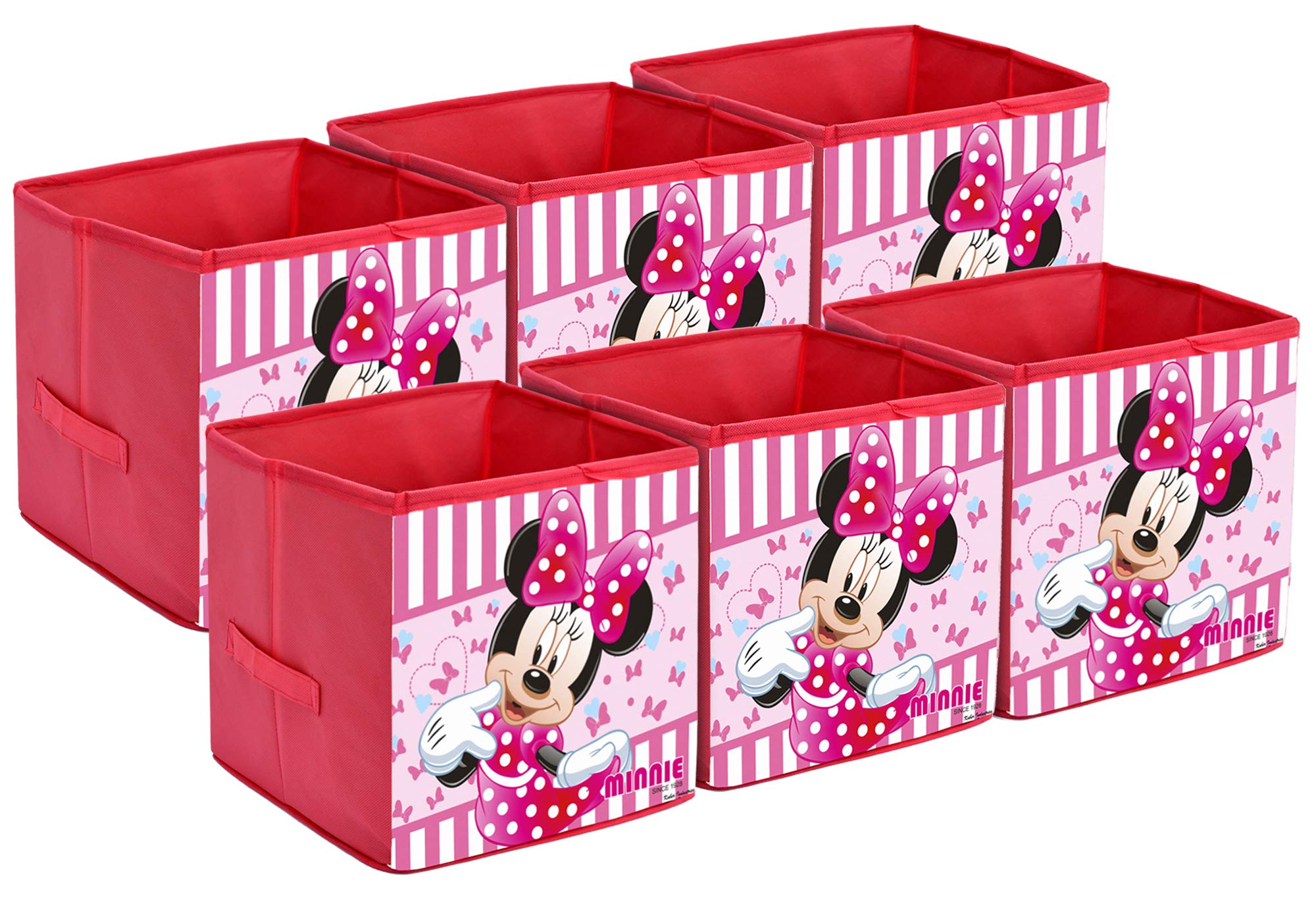 Kuber Industries Disney Minnie Print Włóknina, 6 sztuk, składana, duża kostka do przechowywania, zabawka, książki, pudełko do przechowywania butów z uchwytem (różowe)