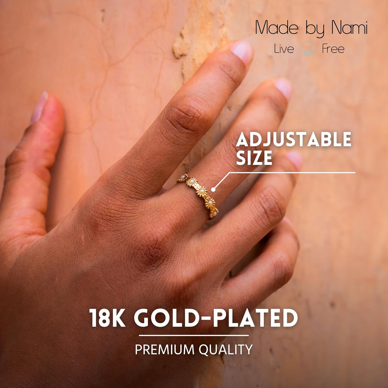 Made by Nami Boho Ring Gold Surgical Stainless Steel Women's Ring Gold Size Adjustable Gift Women's Jewellery Waterproof Jewellery image 3