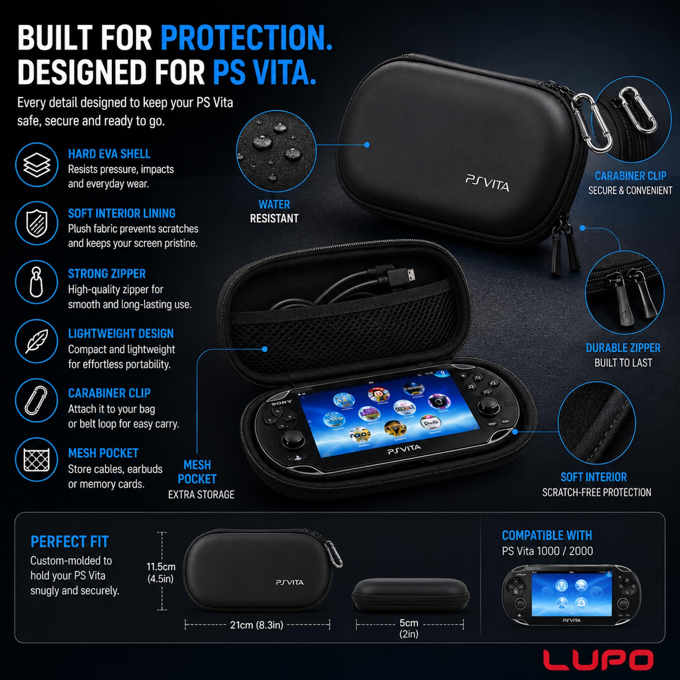 LUPO Custodia Con Involucro Rigido Portatile Antiurto per PS Vita / PSP, - Fornisce Protezione Sicura