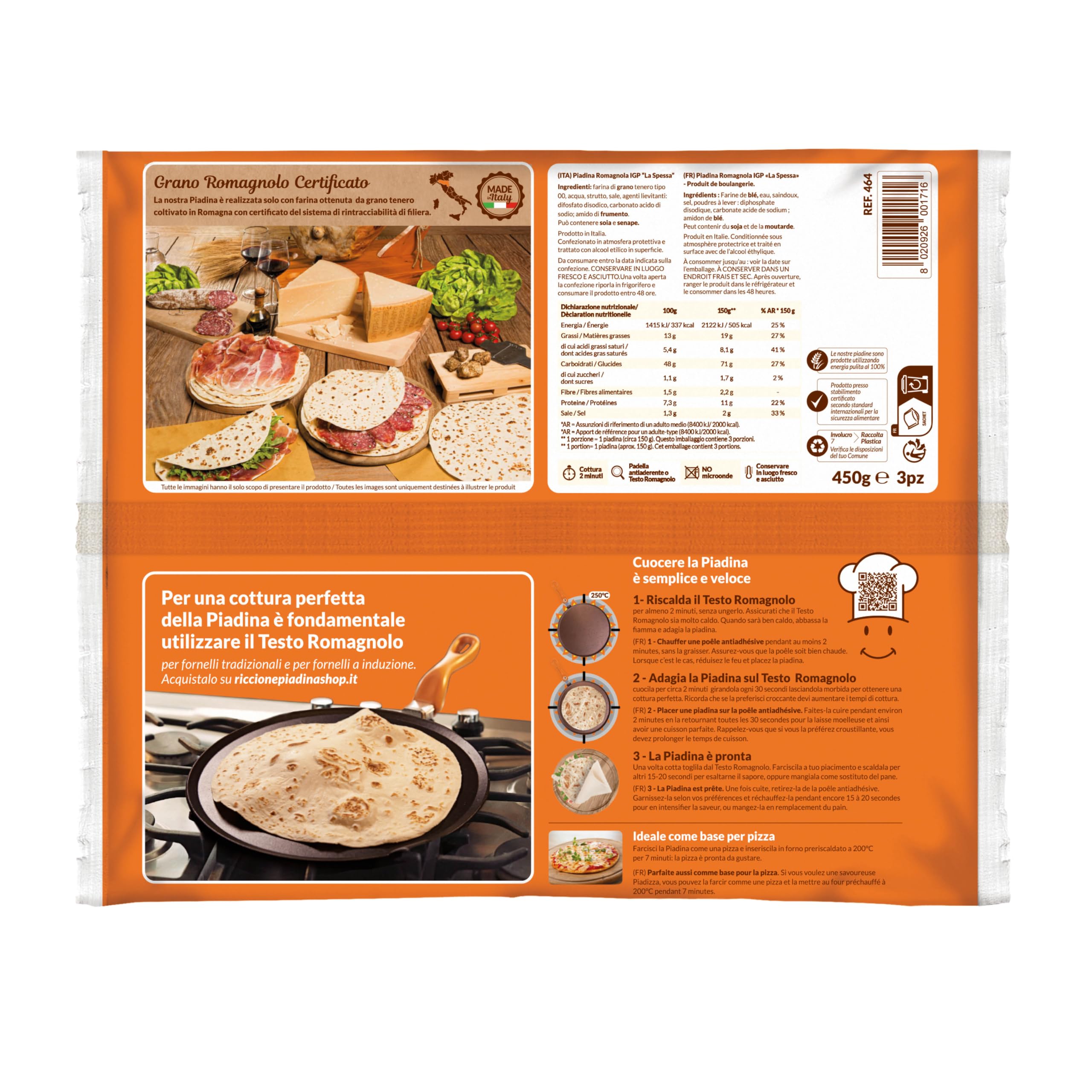 Piadina Romagnola IGP La Spessa Fuori Frigo - 10 Confezioni da 3 Piadine (450 g) - Alta e Soffice, Ideale come Base per Pizza, Grano Romagnolo Certificato