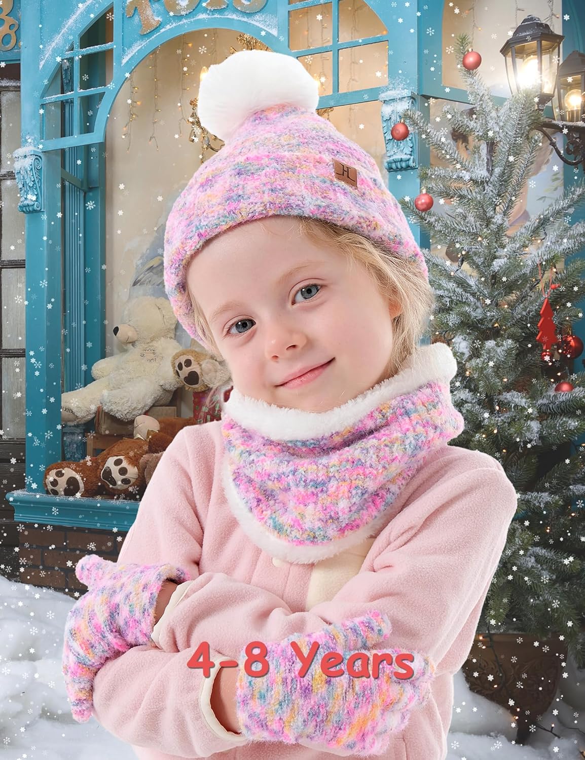 Kids Hat Scarf Gloves Set Girl Ages 3-5 4-6, Toddler Winter Fleece Lined Beanie Hats Mittens 2t Boys Baby 6-12 9 12-18 Months - Image 2