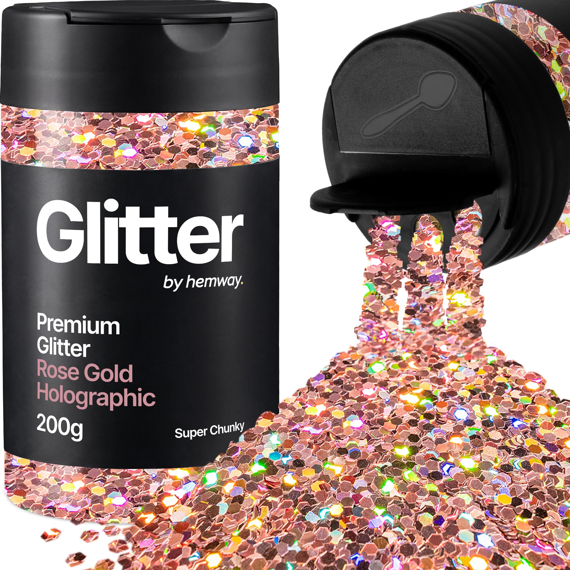 Hemway Rose Gold Holographic Glitter Shaker, 200g Super Chunky Glitter for Crafts Metallic Flake Sequins for Resin & Epoxy Crafts for Decorating, Halloween, Christmas, Nail, Face, Art