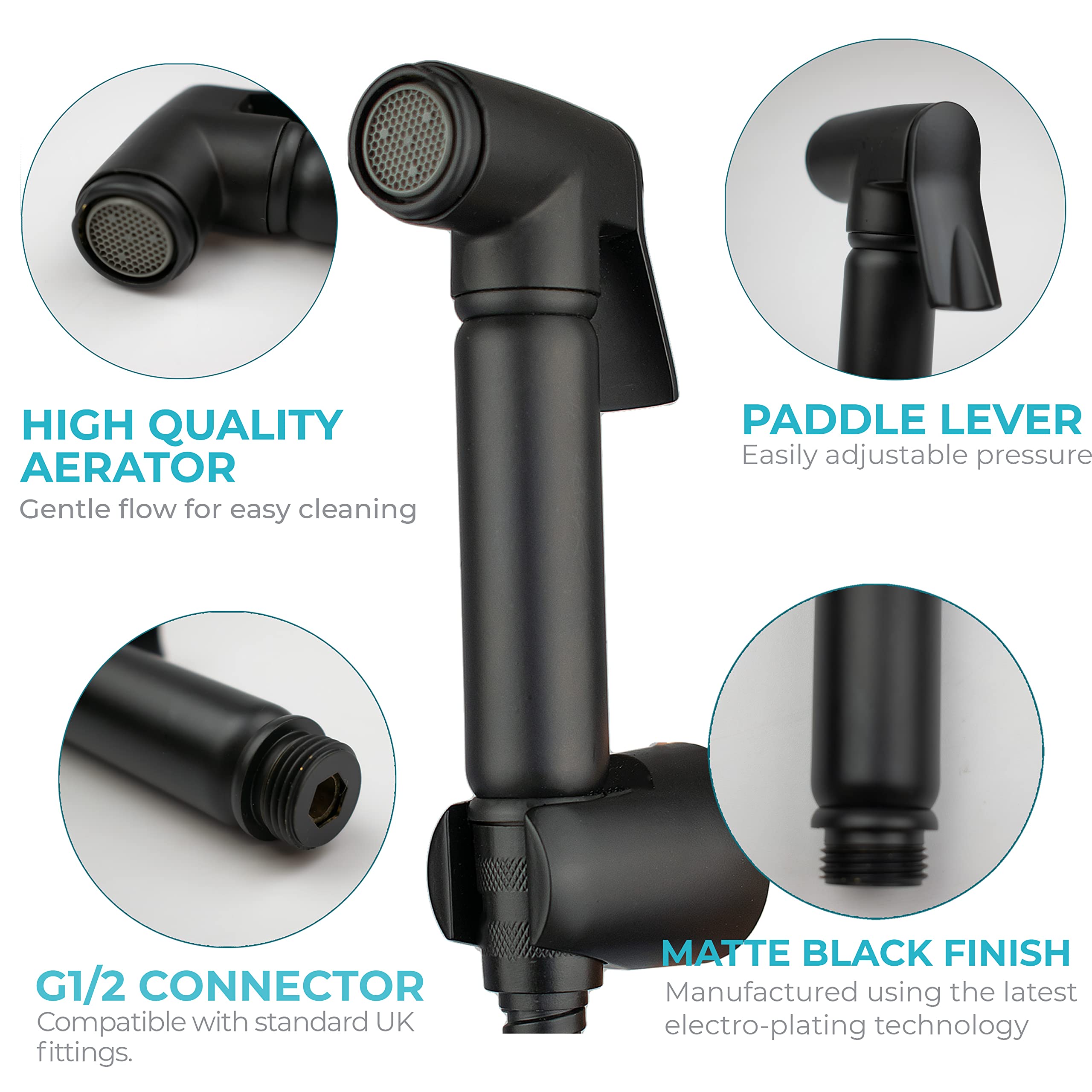 Kit rociador ducha mano negro mate, Shattaf musulmán para baño, bidé pared, manguera 1,5 m y soporte incluidos (2)