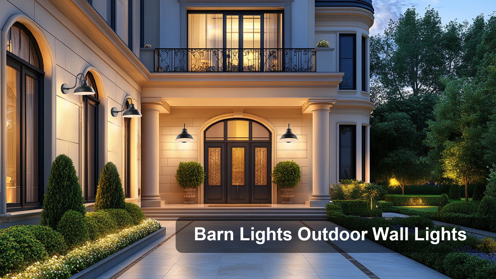 Image of Dusk to Dawn Barn Lights Outdoor Wall Light 8 inch Exterior Lighting Fixtures | Anti-Rust Waterproof Farmhouse Industrial Vintage Matte Black Wall-Mount for Porch /Garage /Patio Yard ETL Listed