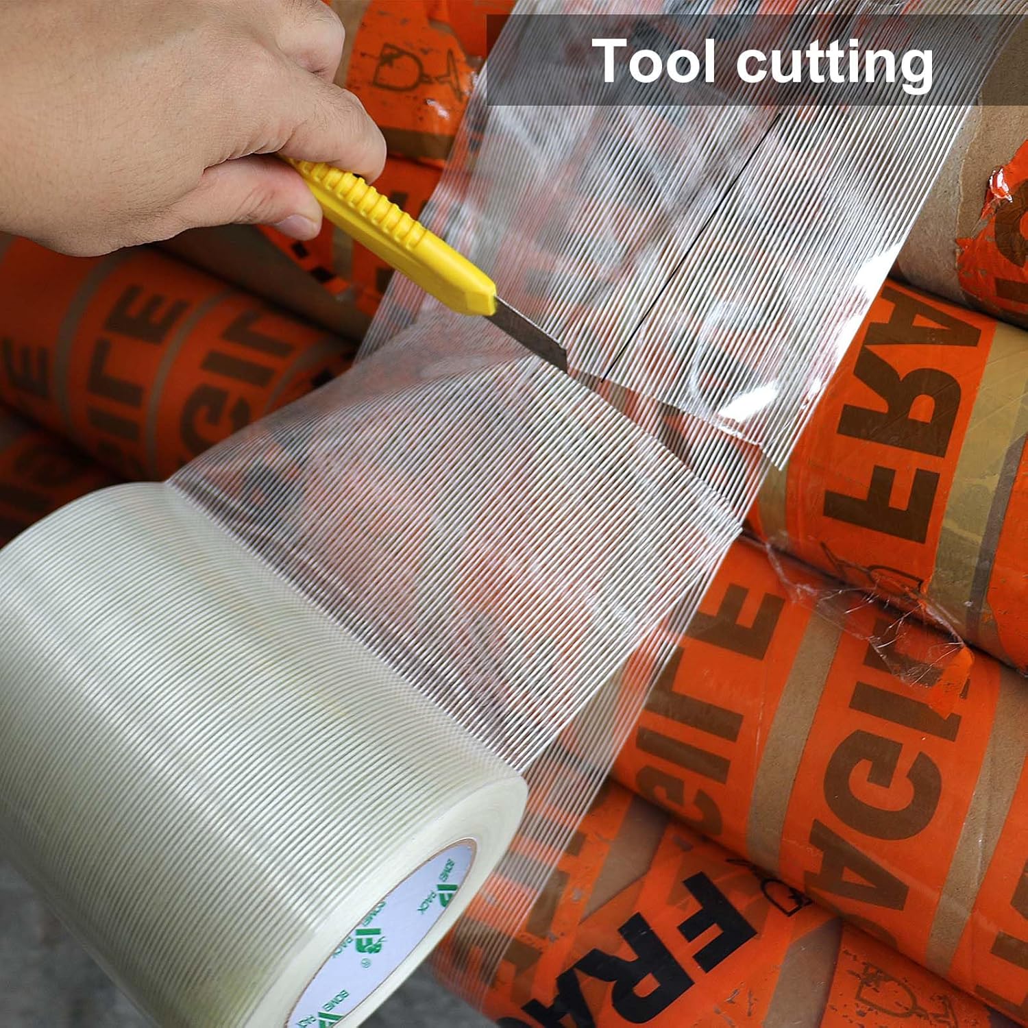 BOMEI PACK Wide Strapping Tape 6Inch, Heavy Duty Reinforced Packing Tape, Fiberglass Filament Tape 60yds 5.5Mil
