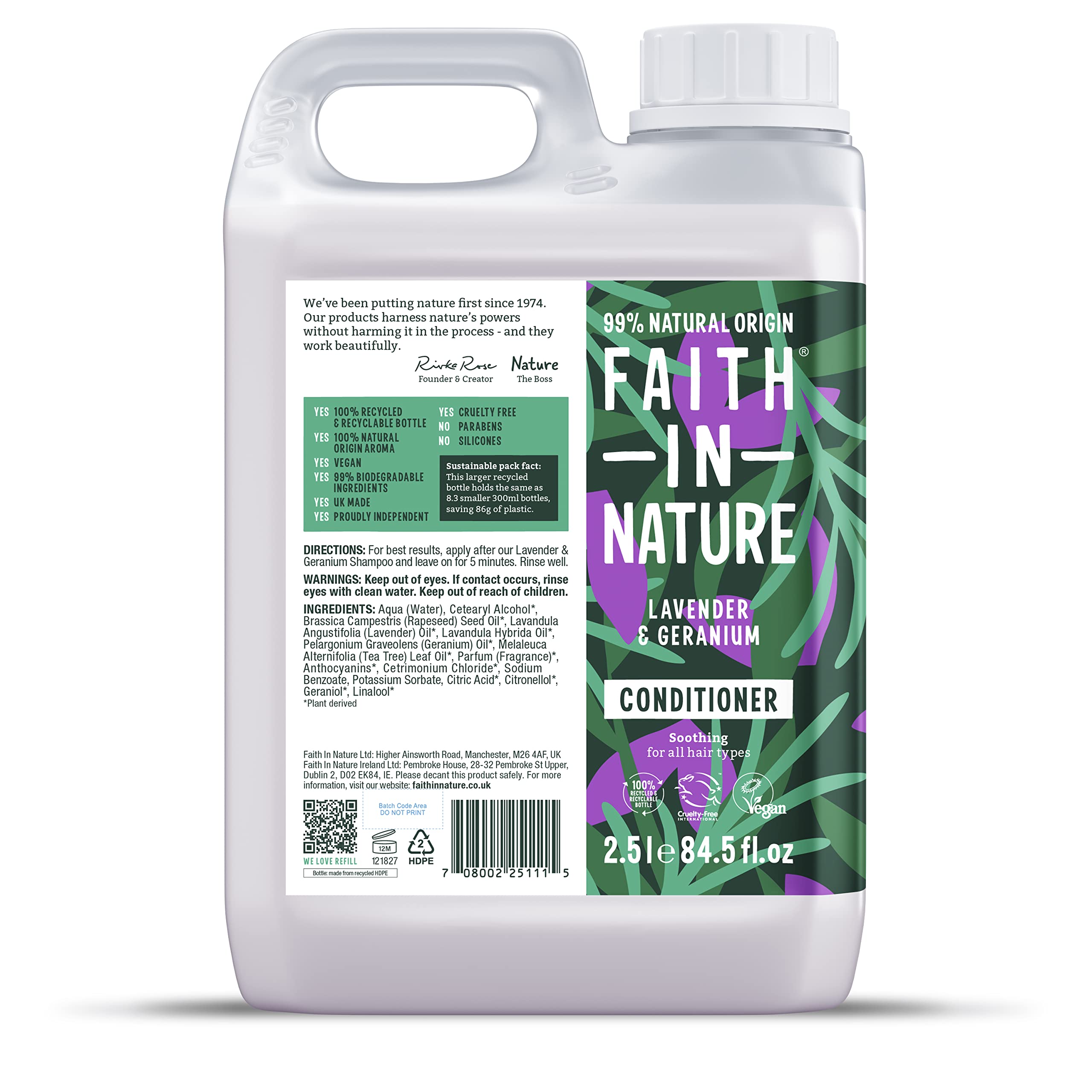 Natural Lavender & Geranium Conditioner, Balancing for Normal Hair & Scalp, Vegan & Cruelty Free, No SLS, Silicones or Parabens, 2.5L Refill