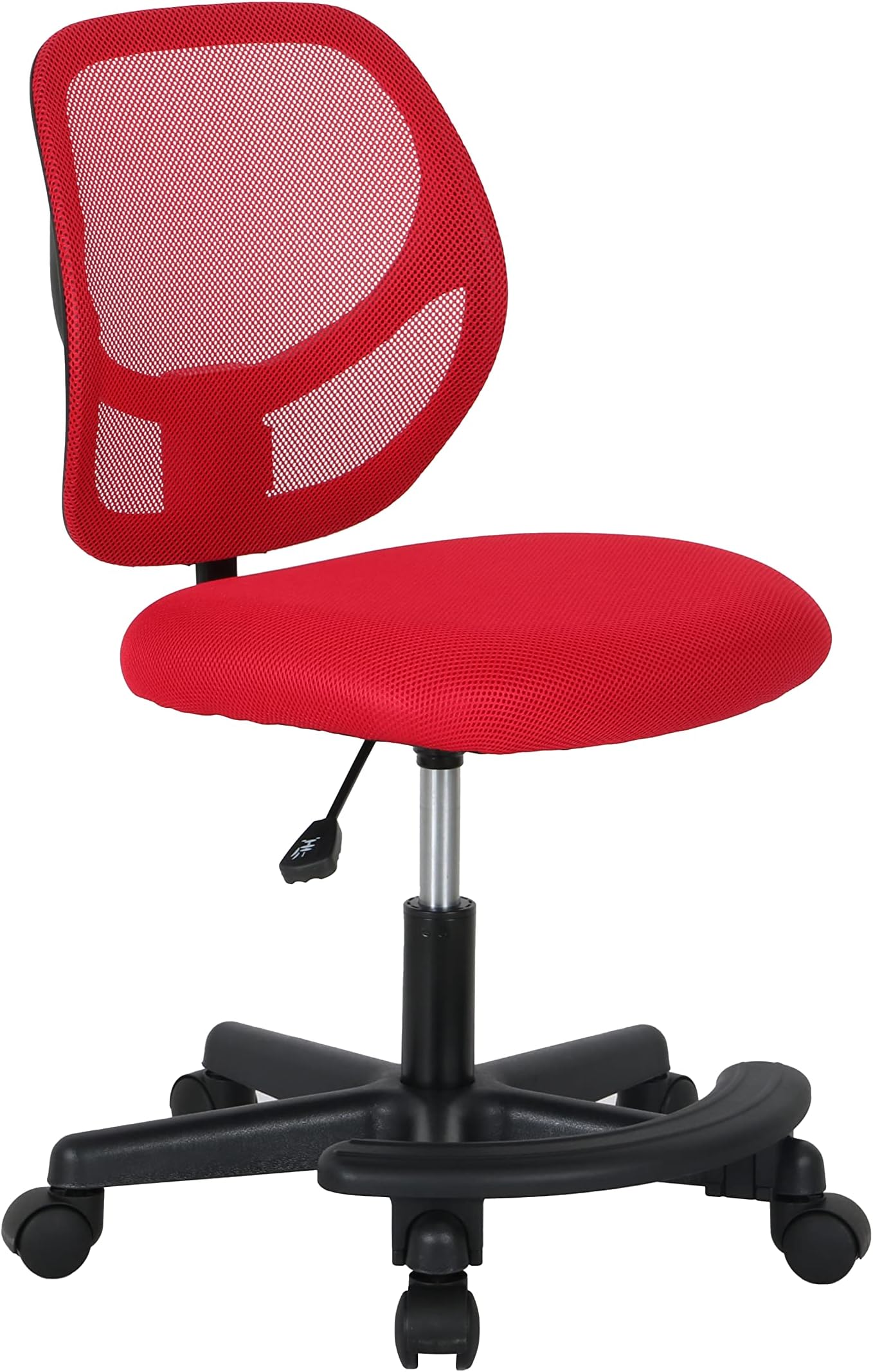 Amazon Basics Kids Adjustable Height Mesh Low-Back Swivel Desk Chair with Footrest, Rolling Computer Task Study Chair, Breathable, Red