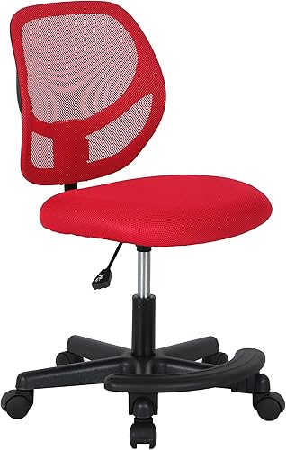 Tienda Basics Silla de escritorio giratoria de malla ajustable con respaldo bajo para niños con reposapiés, color rojo