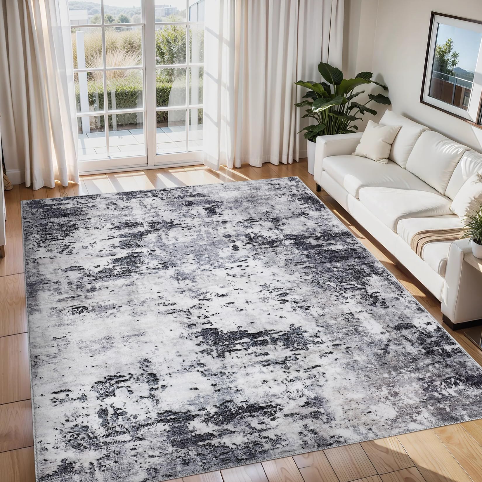 Tapis de salon moderne 240 x 340 cm lavable pour une chambre contemporaine