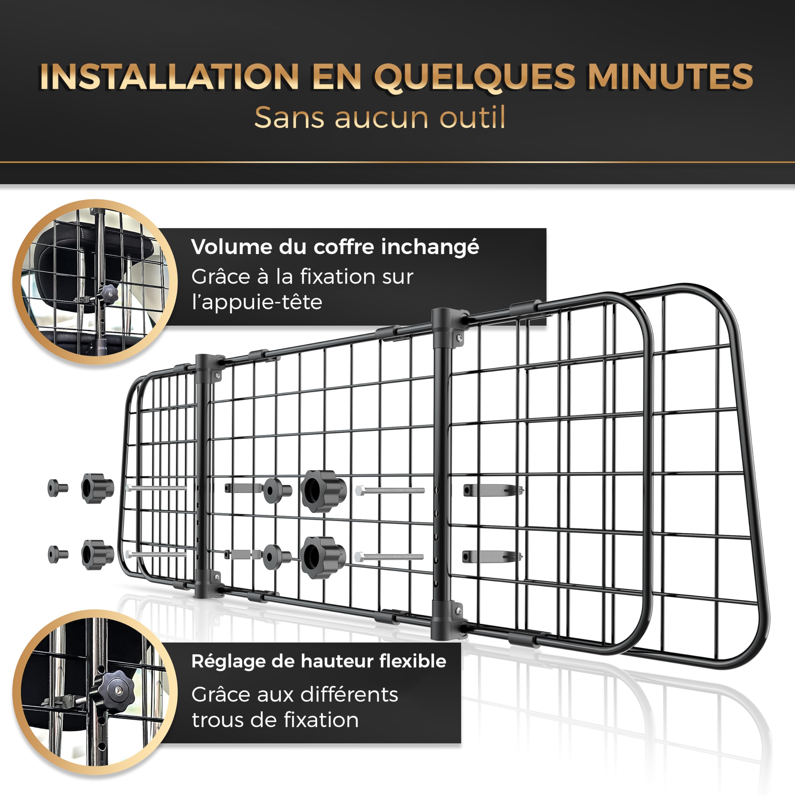 Heldenwerk Grille Voiture pour Chien Universelle pour Chien - Barrière de Protection pour Coffre avec Fixation à l'appui-tête réglable en continu