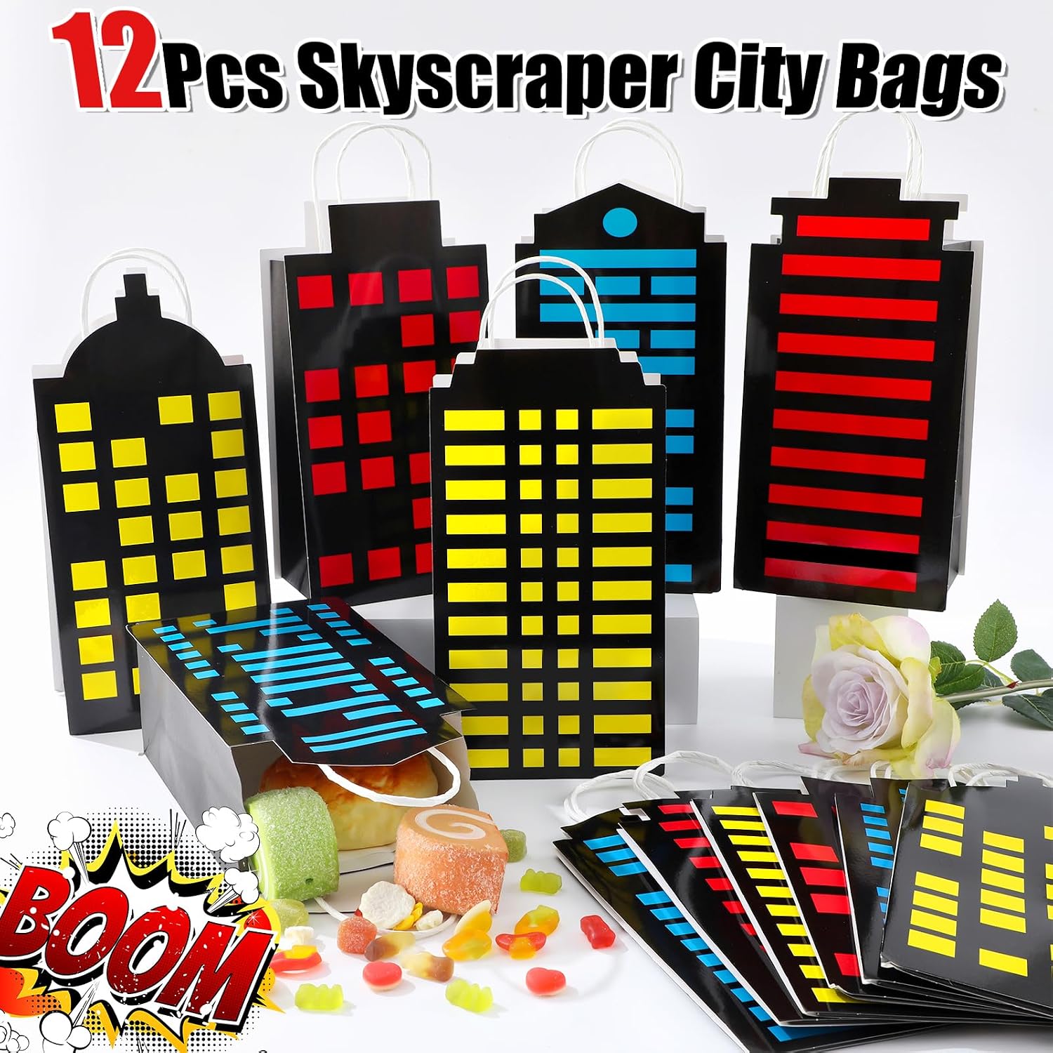 CHUNNIN 12Pcs Skyscraper City Party Favor Bags for Super Themed Party Decor image 4