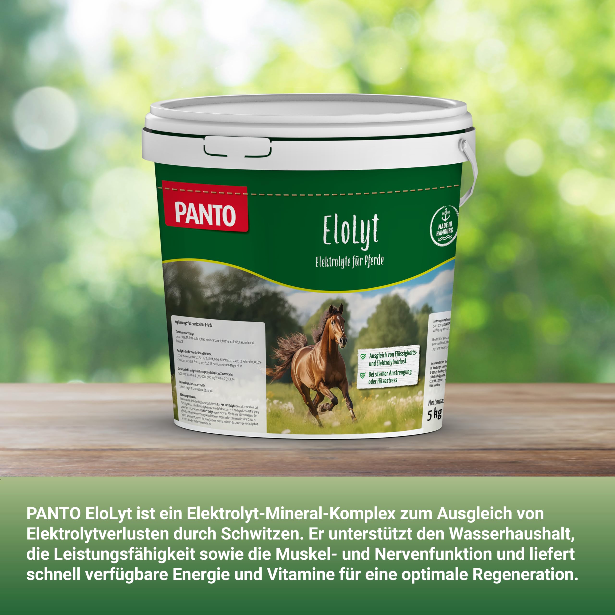 PANTO EloLyt – Wasserlöslicher Ausgleich bei Elektrolytverlust 5kg, Elektrolyt-Mineralstoffmix für Pferde bei Flüssigkeitsverlust, Wasserlösliches Pulver mit Vitaminen zur Regeneration