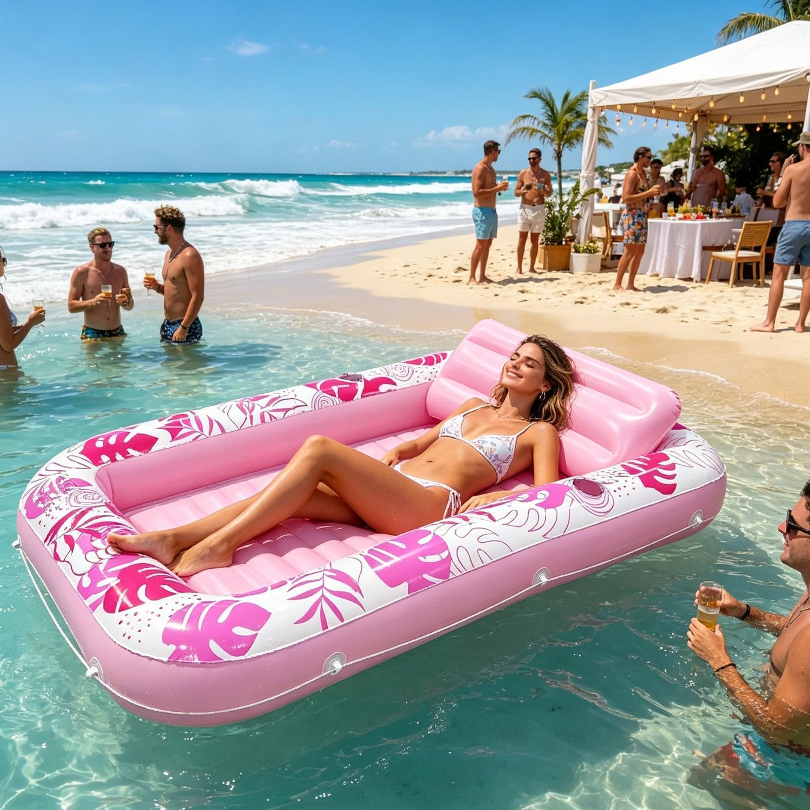 Schwimm-Floats Monstera-Blattmuster luftgefüllte Outdoor-Luftmatratze | Aufblasbare -Floats Für Erwachsene für See Fluss Party Urlaub Ferien und