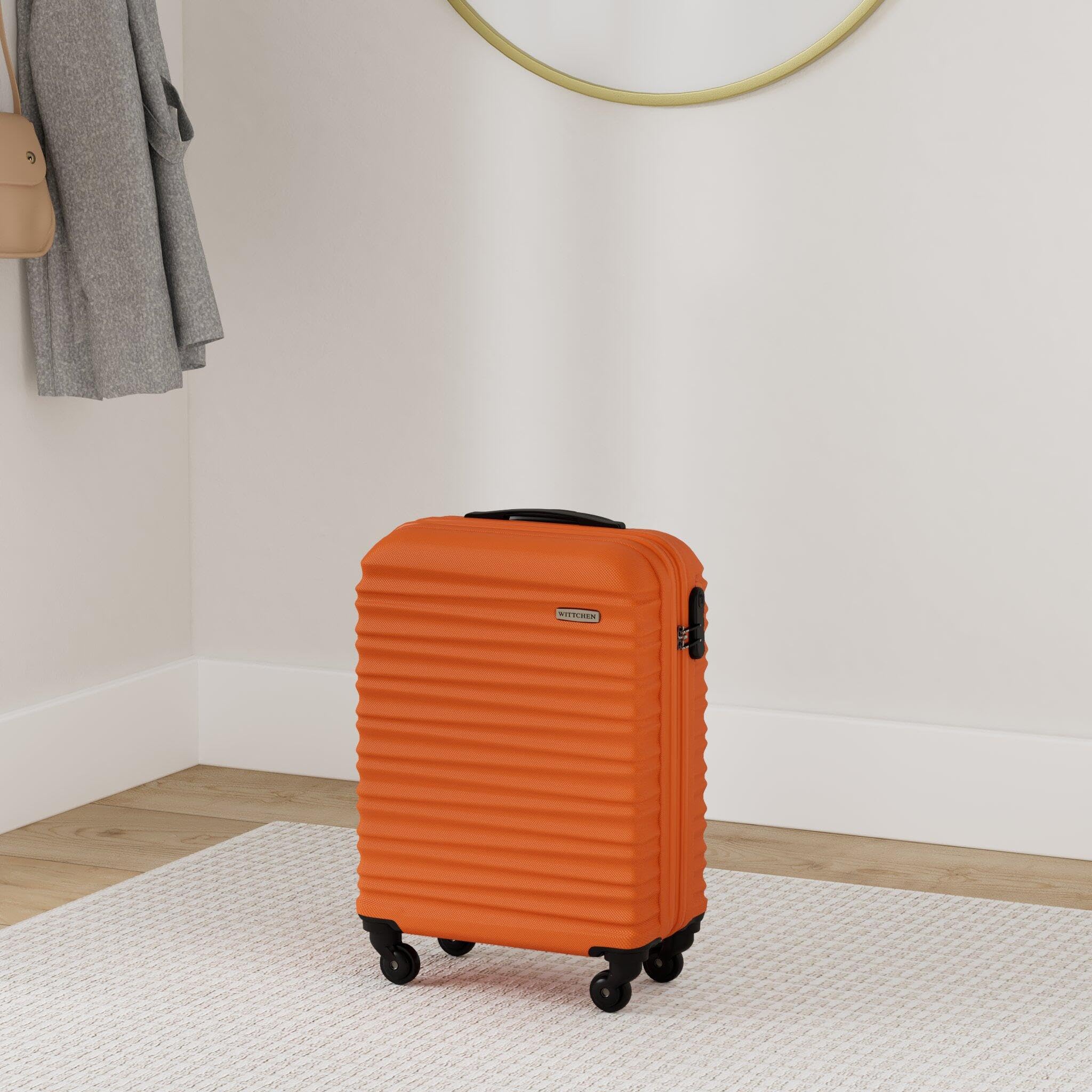 WITTCHEN GROOVE Line Stabile Valigia da cabina Bagaglio a mano Valigia piccola Trolley Valigia da Viaggio Trolley Rigido in ABS 4 Ruote Serratura a Combinazione Manico Telescopico Taglia S Arancione