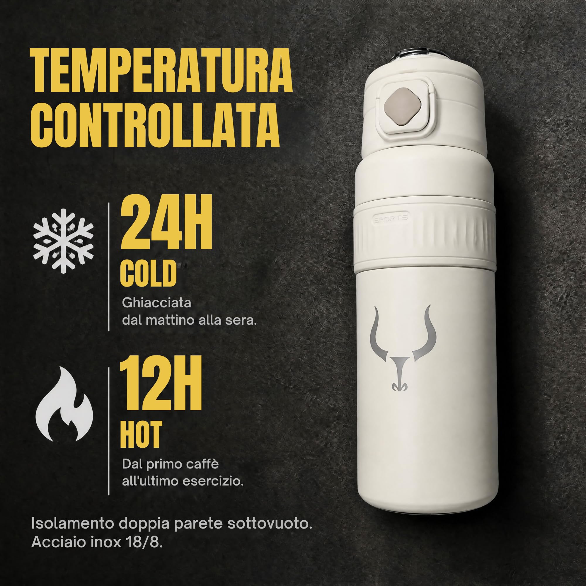 Borraccia Termica con Cannuccia Acciaio Inox 18/10 750ml / 1 Litro - Bottiglia Termica 24h Freddo 12h Caldo - Borraccia da Palestra, Trekking e Sport