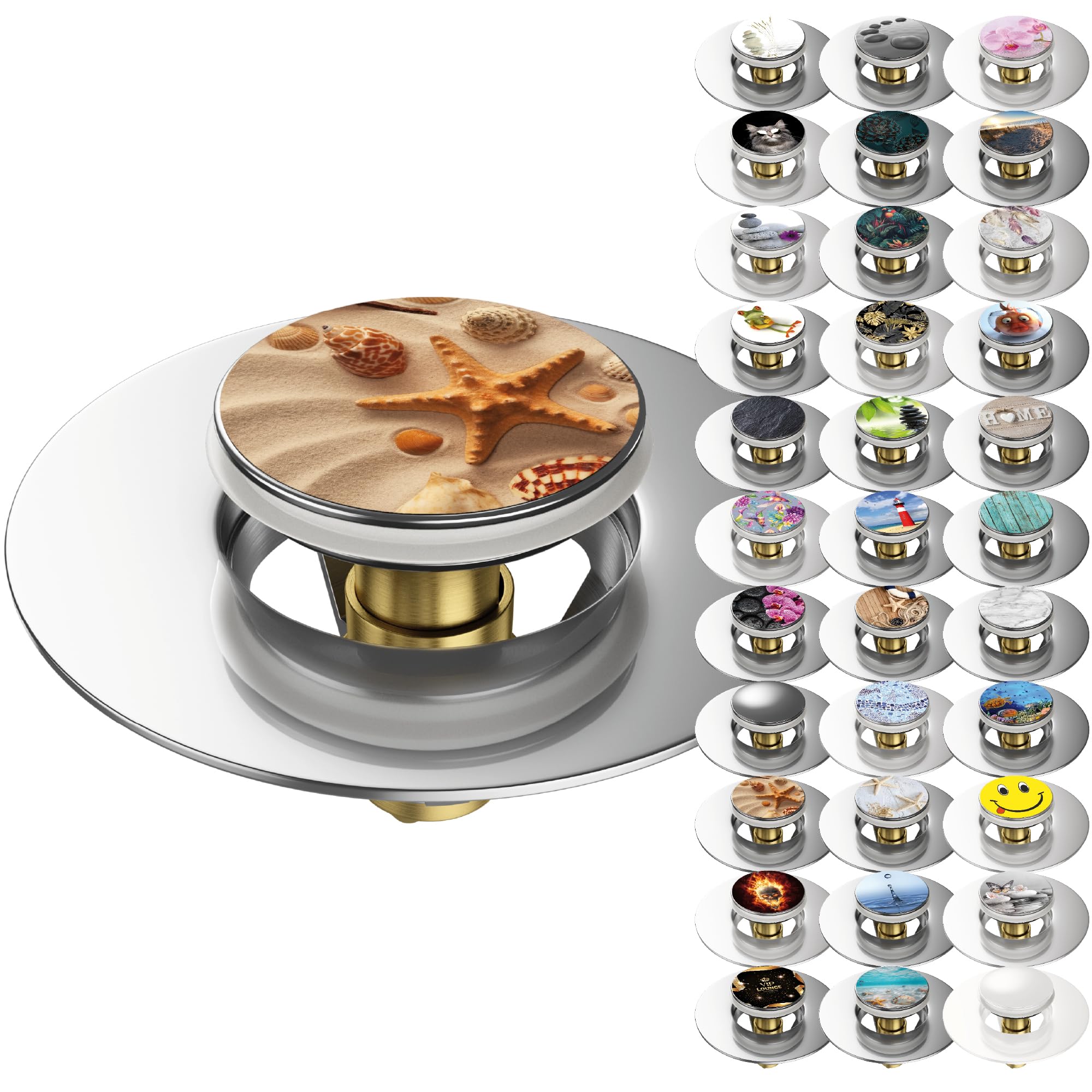 Sanilo Pop-Up Wash Basin Plug, Many Beautiful Pop-Up Sink Plugs with Motif, Drain Plug (Sanibel)
