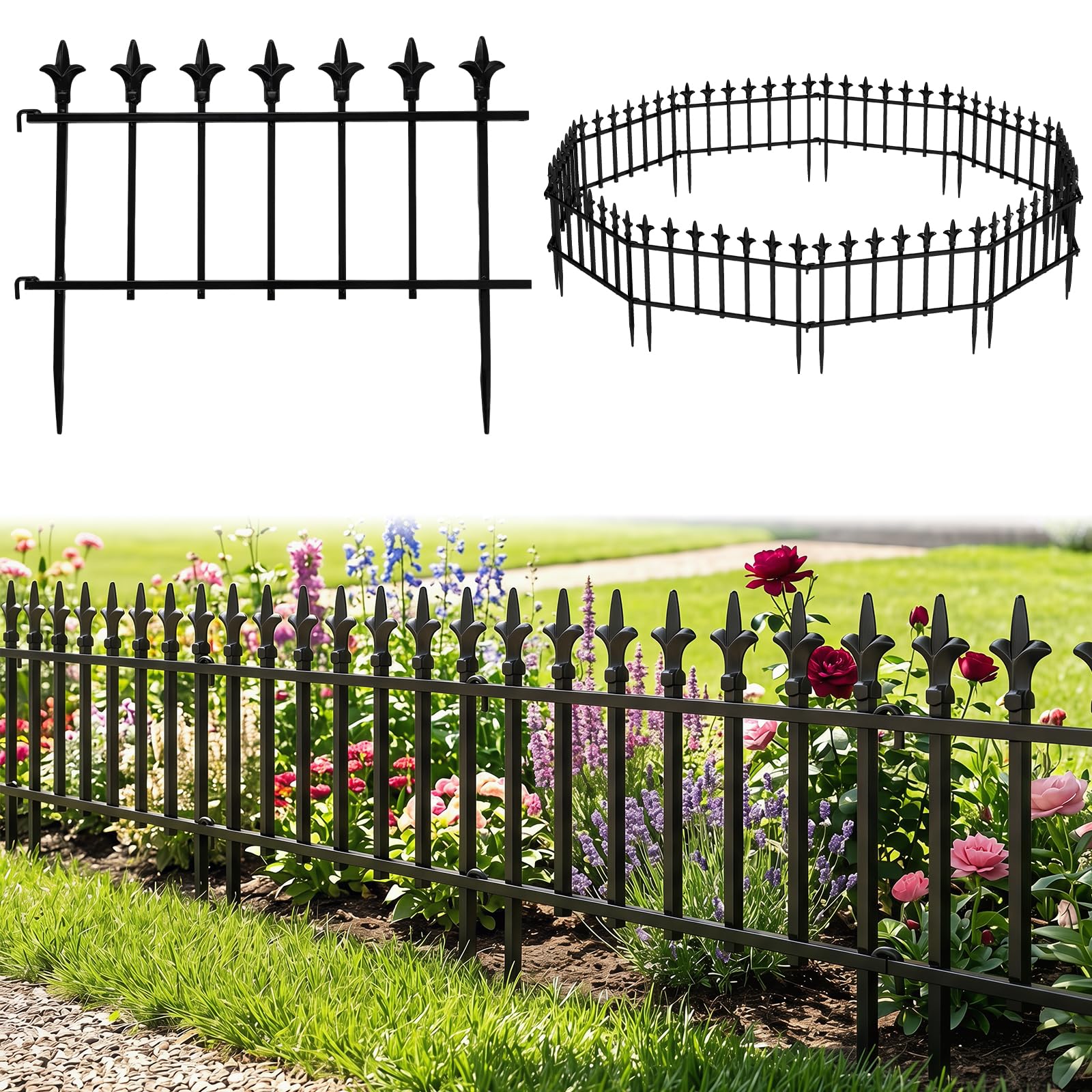 COSTWAY 10 Stück dekorativer Gartenzaun, Zaun Garten, 56cm(B) × 44cm(H)