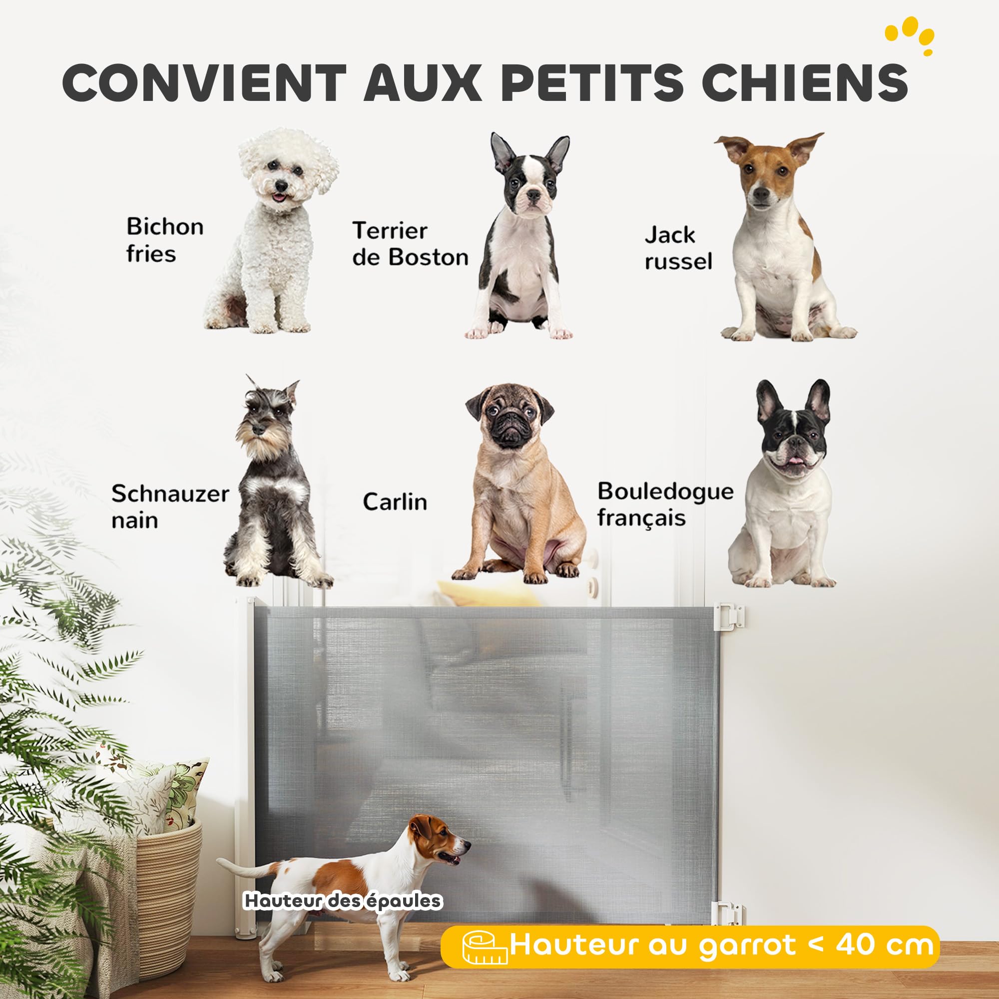 PawHut Barrière de sécurité barrière Animaux rétractable Automatique 1,15L x 0,83H m teslin métal Gris