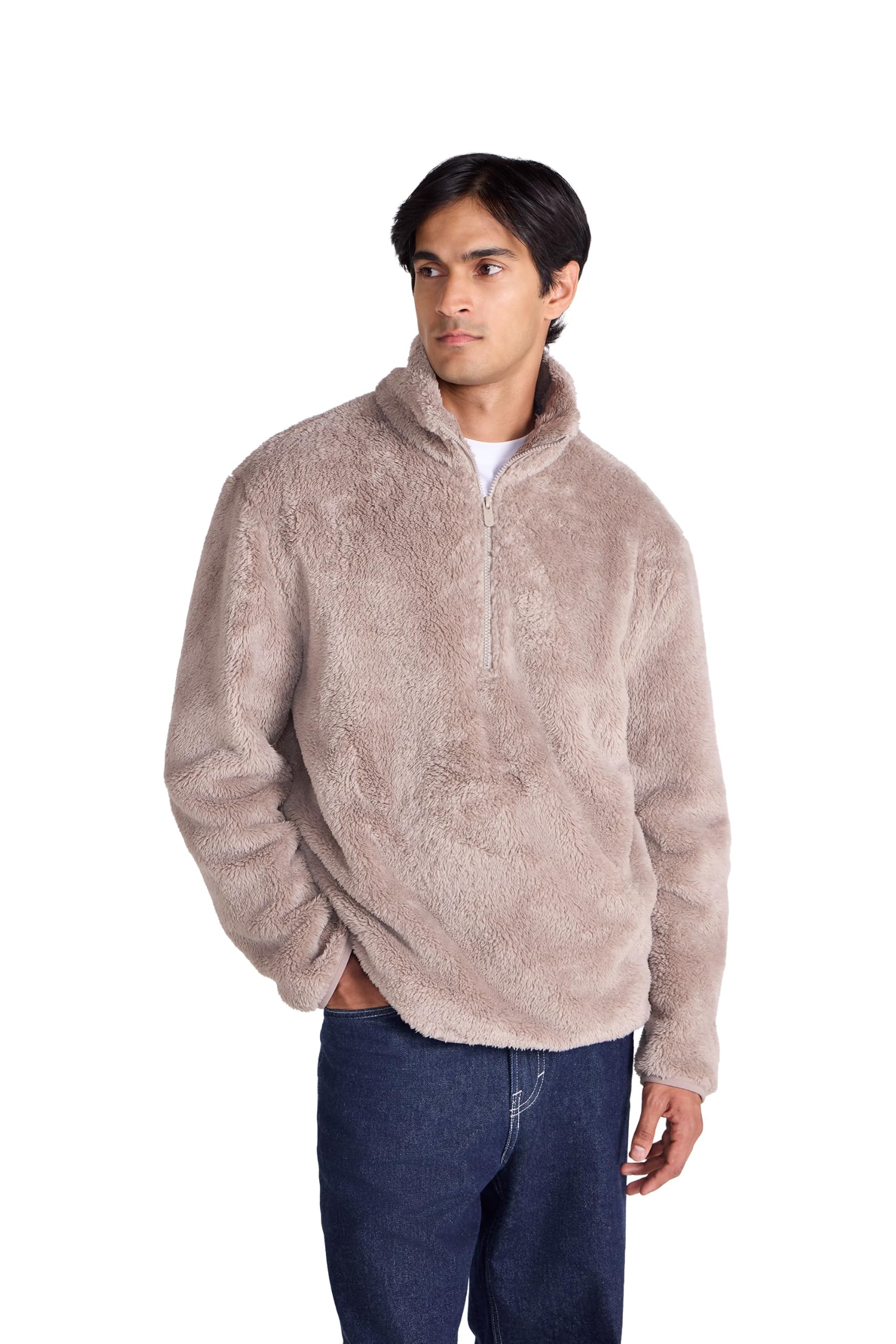 Animal Men's Dark Beige Teddy Half Zip Fleece