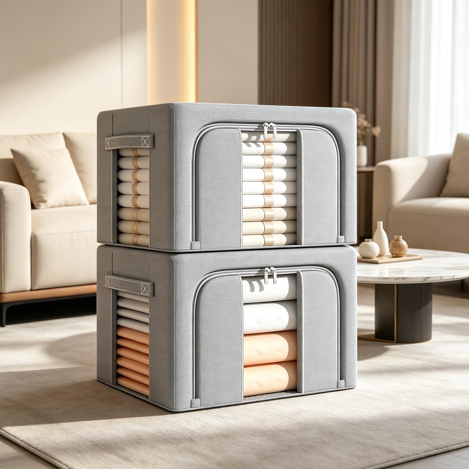 Scatole portaoggetti per la casa da 4 con sezioni visibili e robusta struttura in acciaio per guardaroba e area studio Organizzatori con maniglia ergonomica Scatole portaoggetti per biancheria