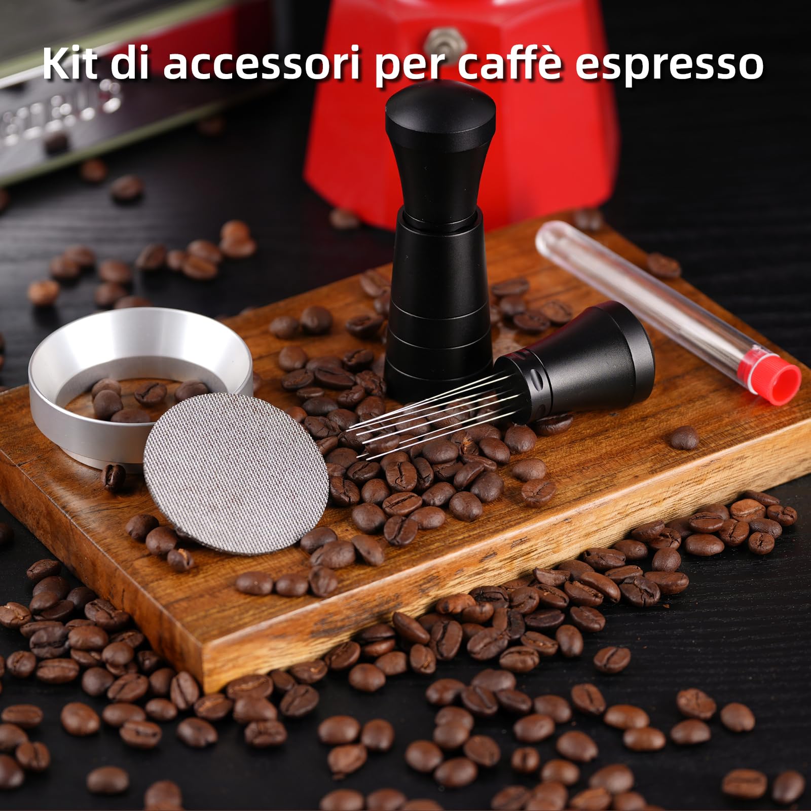 Kit Accessori Caffè Espresso 51 mm, WDT Tool, Anello Dosatore e Puck Screen 51 mm, Set Barista per Portafiltro 51mm, Accessori per Macchine da Caffè Espresso