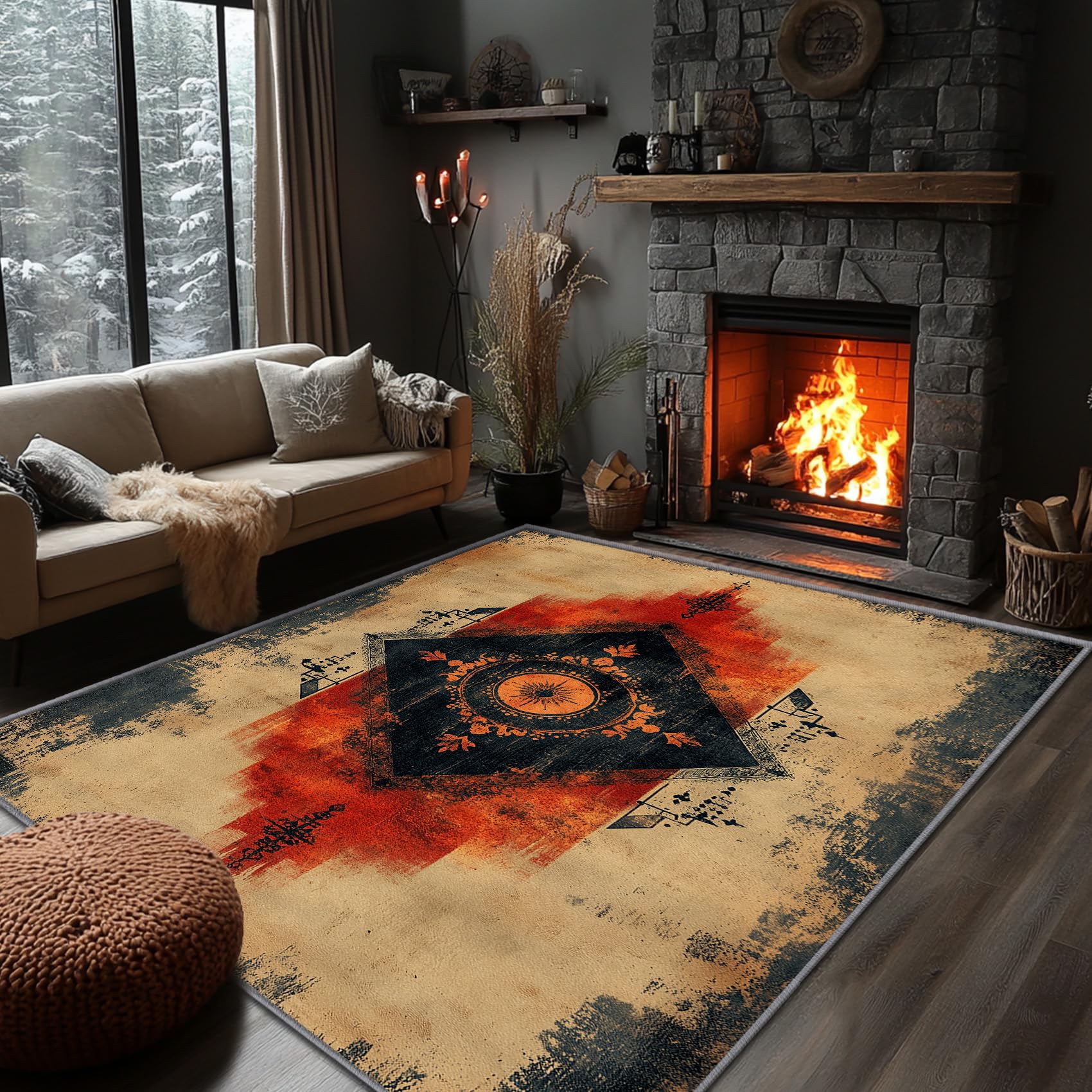 Yoozitrees Southwestern Rugs for Living Room - Southwestern Rug, 6x9 Rug, Distressed Aztec Tribal Geometric Area Rug, Rustic Native American Carpet,