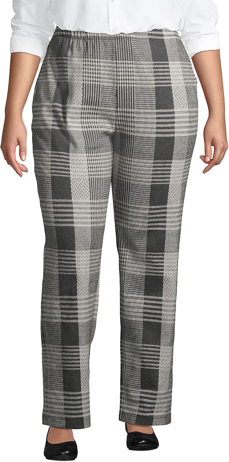 Lands' End Women s Sport Knit Pants Ivory/Black Mixed Plaid