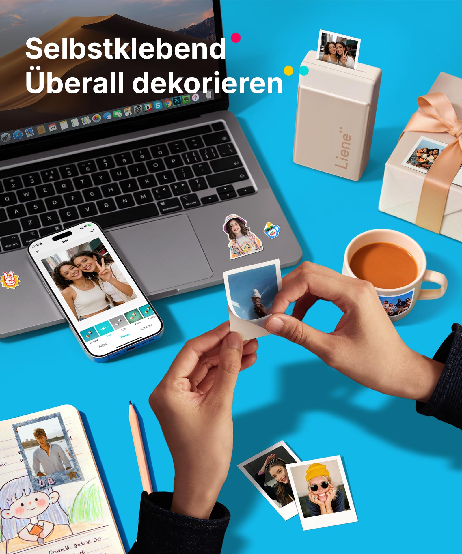 Liene Pearl N200 Pro Plus Tragbarer Mini-Fotodrucker Farbsublimation Bluetooth 300 DPI Sofortbilddrucker iPhone Android Gold