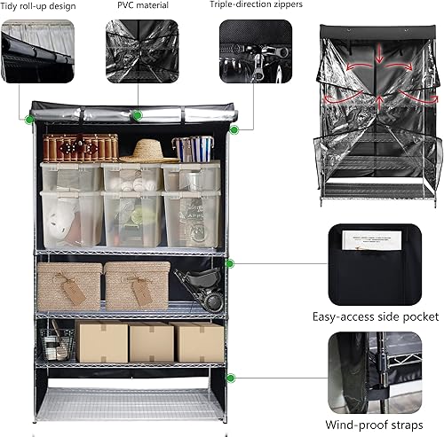 Miniatura 3 de Macoda Storage Shelf Cover Wire Rack Shelving Fits Racks 18" D x 36" W x 72" H One Side See Through Panel (Cover only)