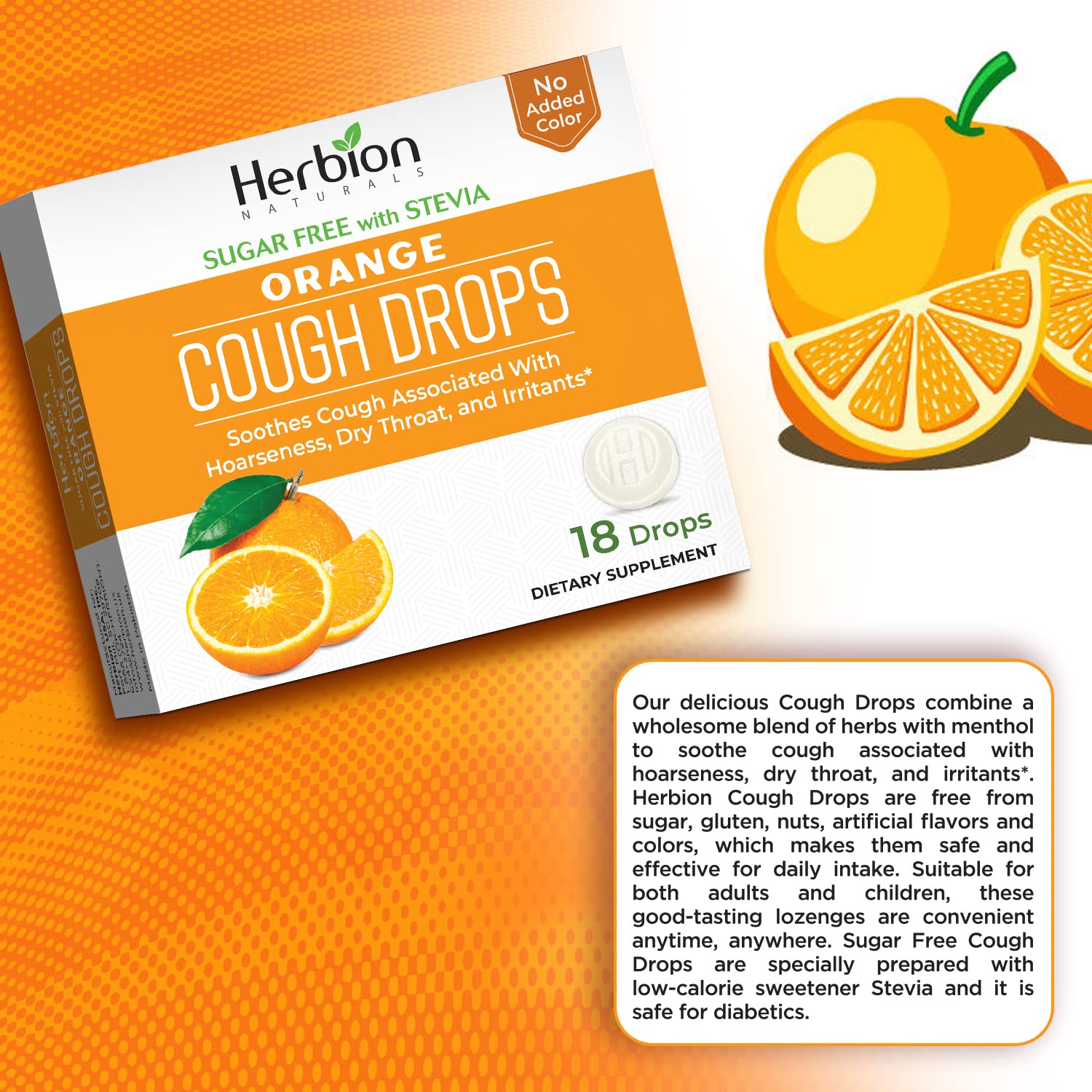 Herbion Naturals Sugar Free Cough Drops with Natural Orange Flavor