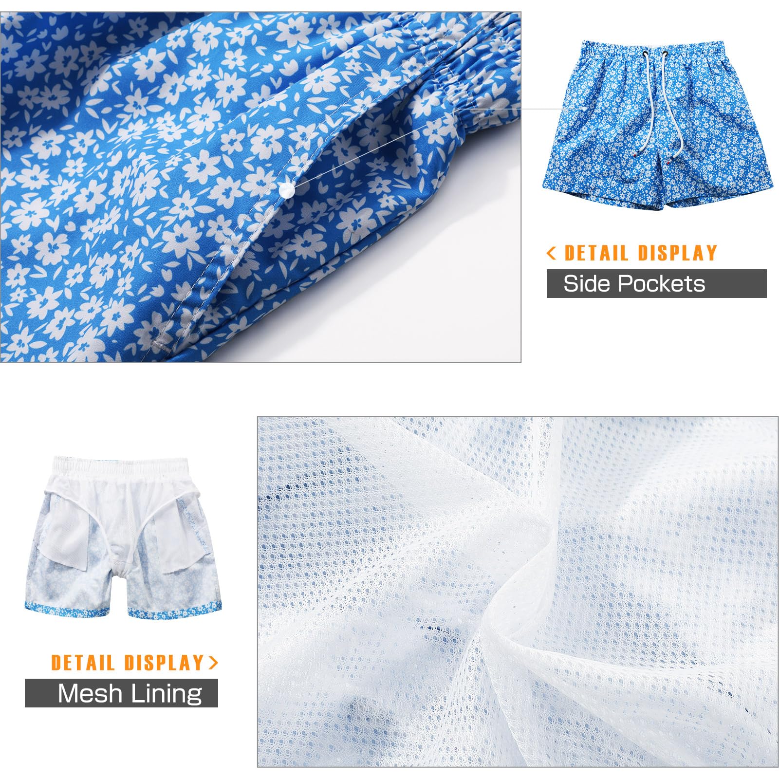 Danfiki Pantaloncini Costume da Bagno Uomo Asciugatura Veloce Calzoncini da Beach Costume da Bagno Fodera Rete con Taschino e Coulisse Trunks