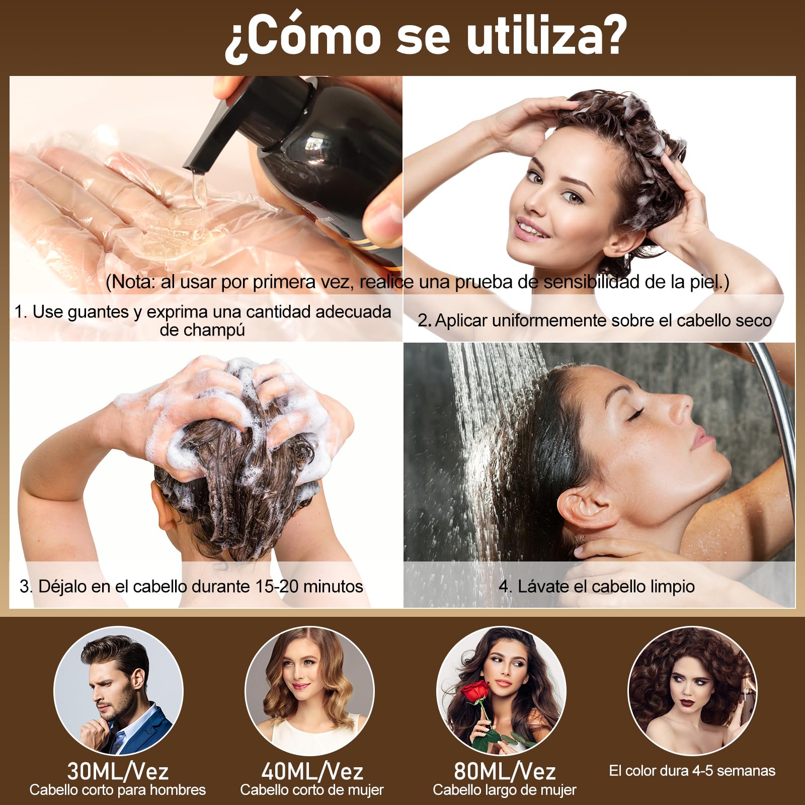 Champú Tinte Castaño Oscuro Cubre Canas, 500ML Hair Dye Shampoo 3 en 1, Champu Tinte Canas Mujer Hombre, Champú de Color Tinte Pelo, Pelo instantáneo, Cubre Canas En Minutos para Mujer Hombre