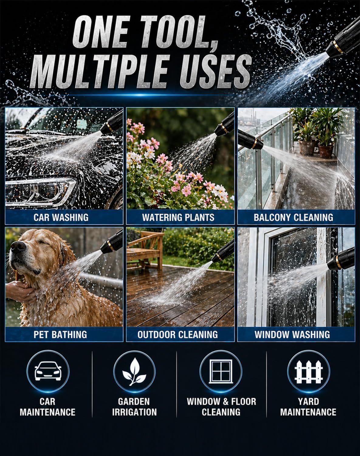 Photo 1 of 2026 Upgrade High Pressure Hose Nozzle, Adjustable Booster Home High Pressure Car Wash Water Gun with Power Washer Hose Attachment, for Plant Watering Lawn Car