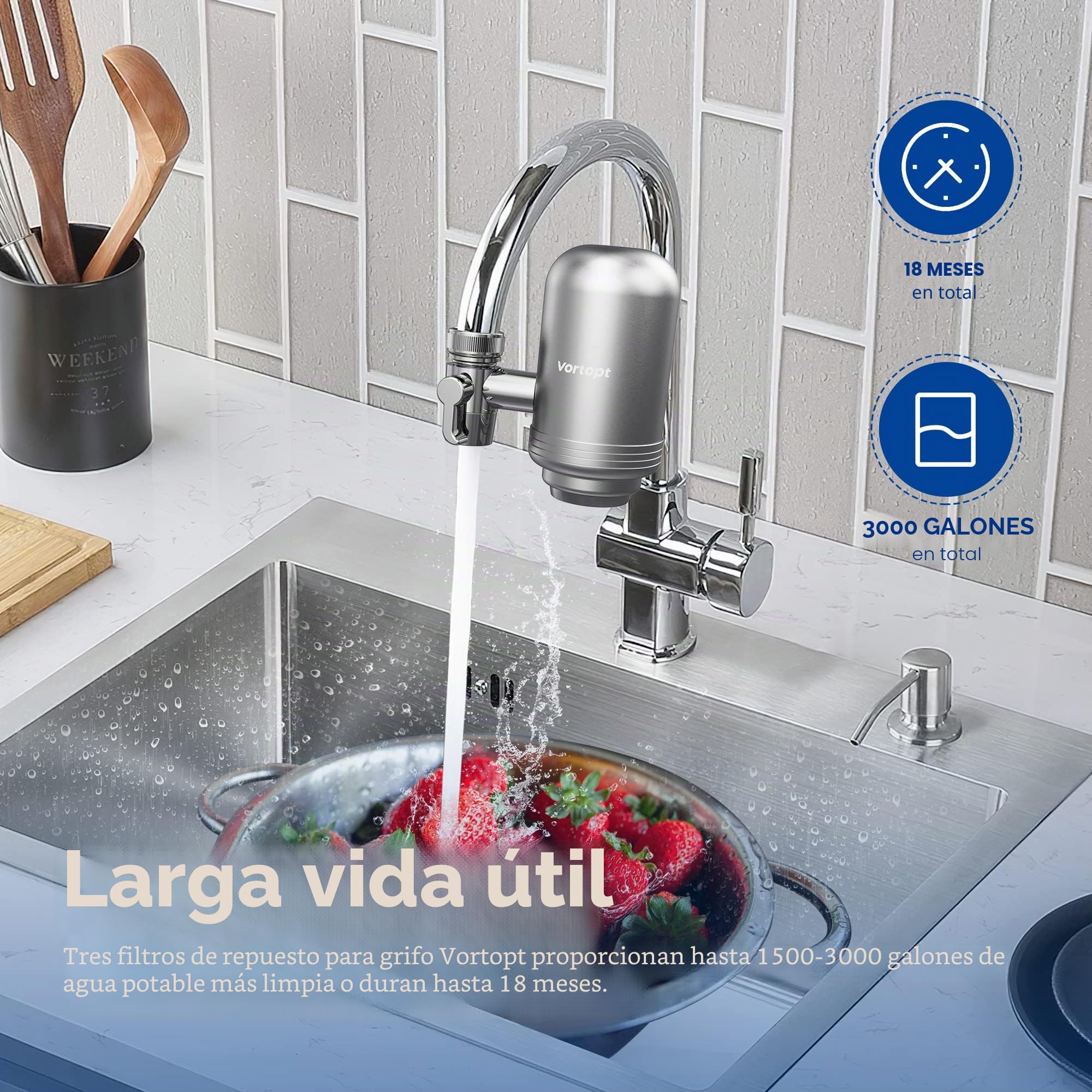 Vortopt Repuesto certificado NSF para agua de grifo T1-ACF/T2-ACF, 3-6 meses de vida útil, reduce el cloro, el sabor y el olor, filtro T1/T2 (paquete de 3)