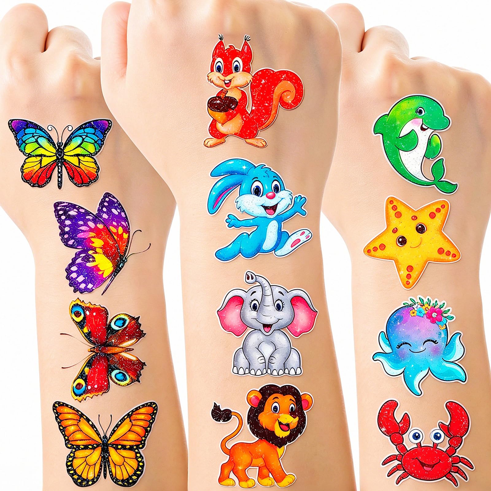 Habett Glitter Temporary Tattoos for Kids, 144PCS Mixed Styles Pre-Cut