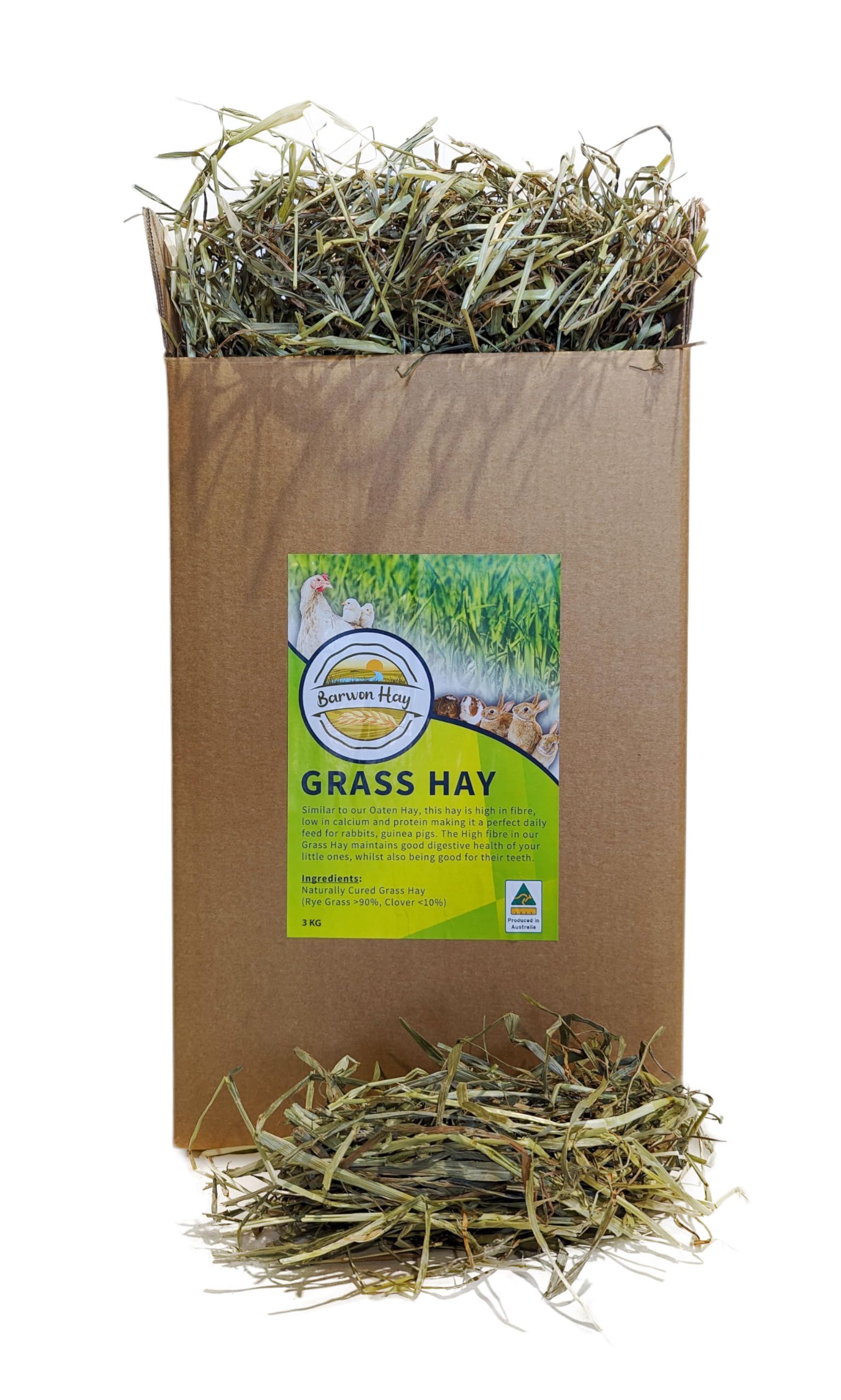 Grass Hay 3KG Box - Rabbit, Guinea Pig & Bunny Food - Freshly Packed on Farm - Excellent Timothy Hay Alternative