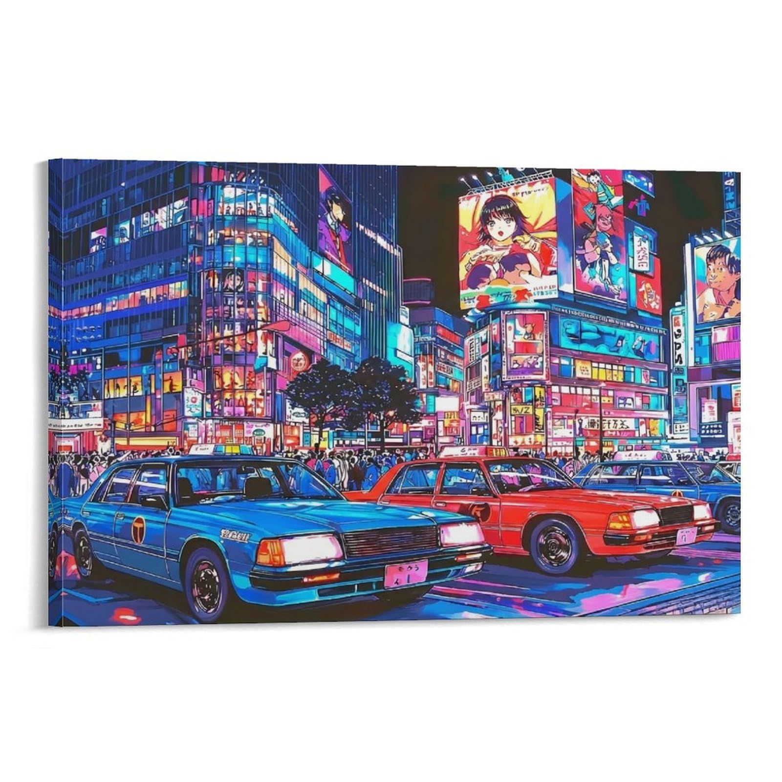 CPLVKWRQJ Anime City Night Scene 1 Piece Neon Tokyo City Night Street Canvas Wall Hanging - Living Room Gallery Wall Focal Point Fade Resistant Decor 20x30inch(50x75cm)