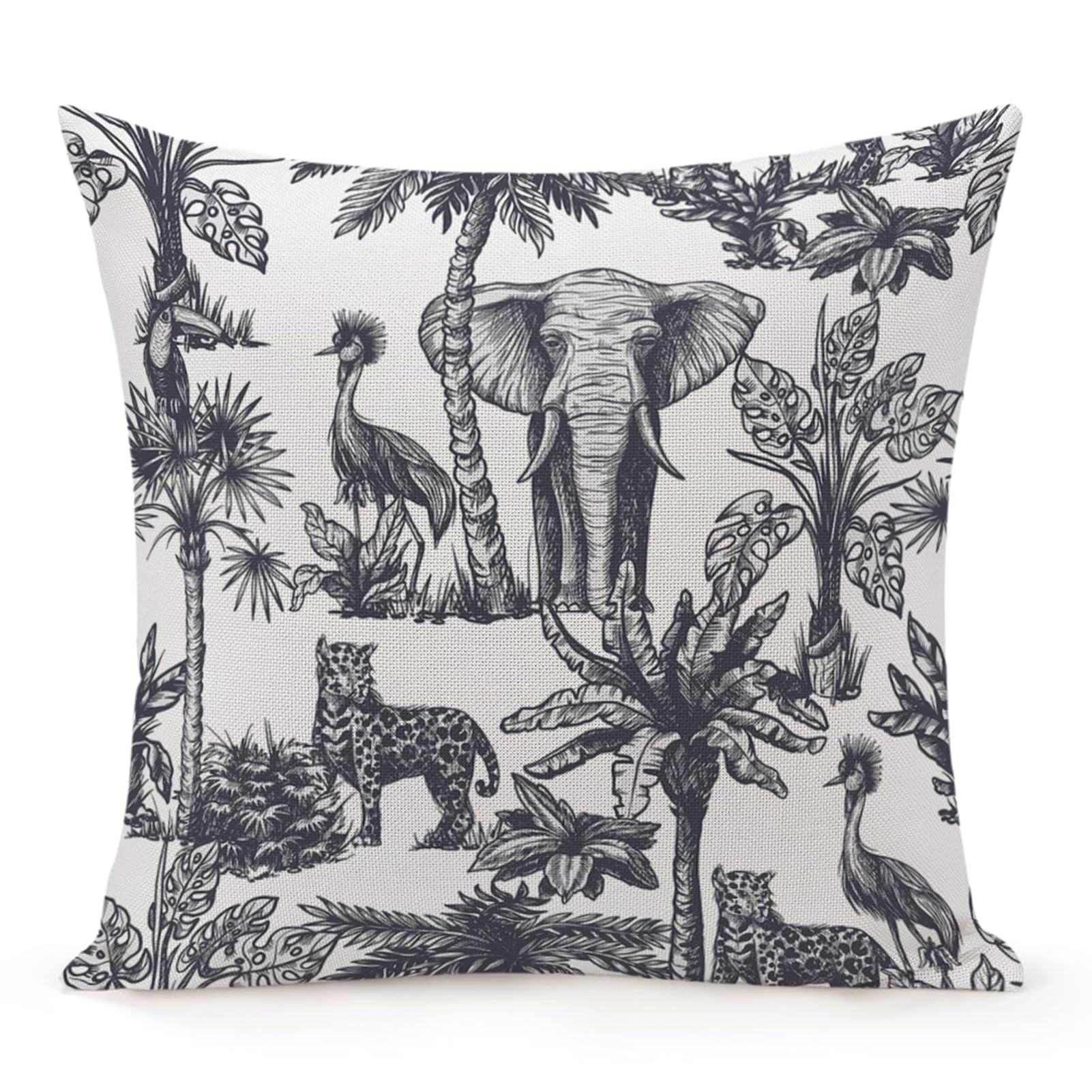 Jiaopenyou Throw Pillow Cover 20x20 Inch,Jungle Animal Tropical Tree Throw Pillow Case,Home Decor Cushion Covers for Sofa Living Room Couch Bed