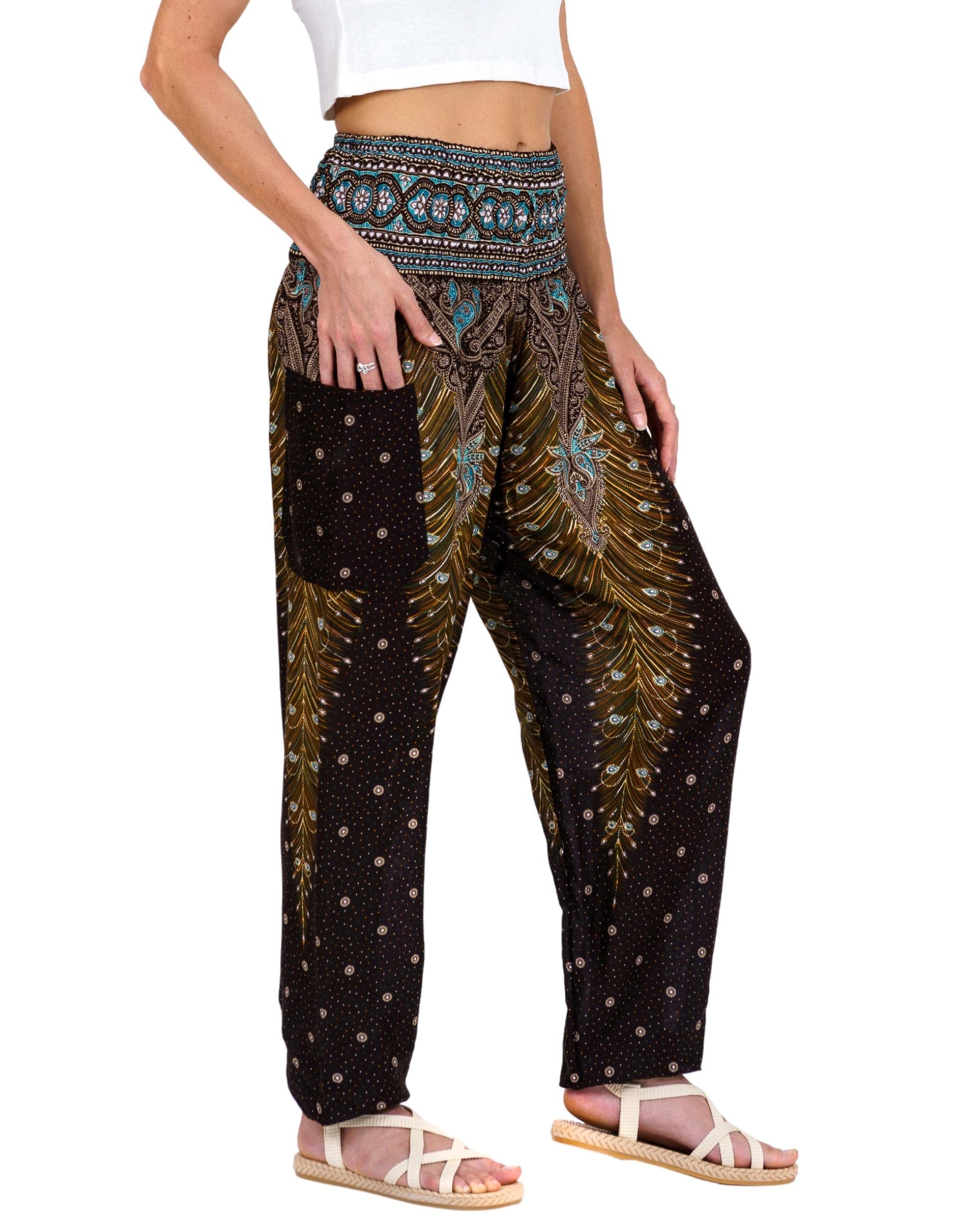 Lofbaz Women's Peacock 1 Brown Harem Pants For Yoga Boho Hippie Clothing Palazzo Bohemian Pajama Trousers Beach Indian Gypsy Genie Clothes - 4XL