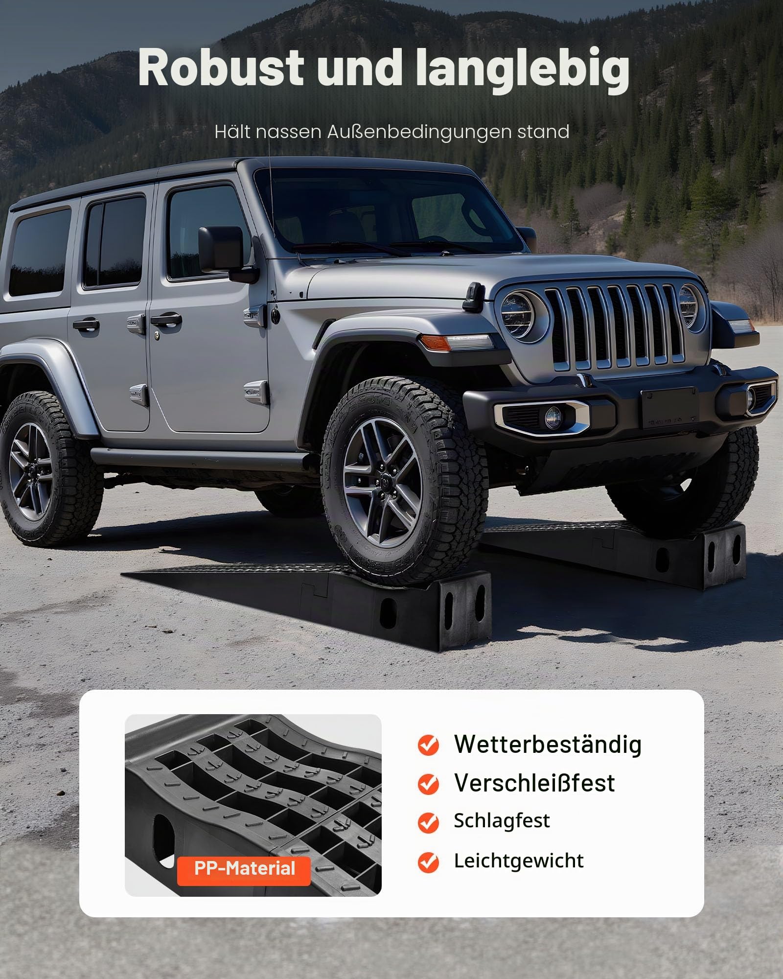 VEVOR Autorampen Auffahrrampen 2 STK. 160 mm Hubhöhe, tragbare & Auto-Servicerampen für Wartung in der Garage & Ölwechsel & Reparatur von LKW, 1474 kg (pro Rampe) belastbar Auffahrhilfe Schwarz