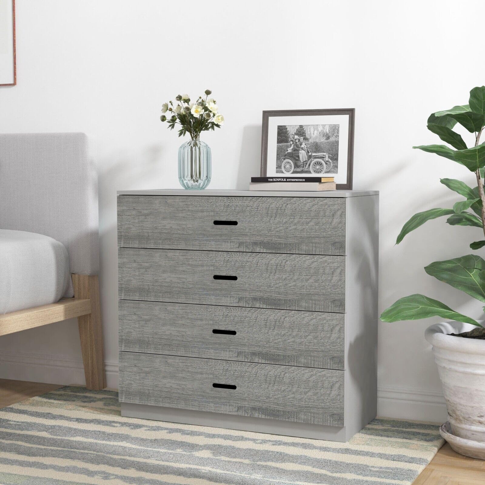 URBNLIVING Tavolo Toeletta 3 Cassetti - Legno Grigio Cenere Con Cassetti Grigi, Guide Metalliche - 3