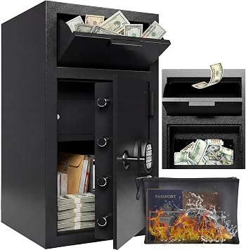 KAER Cash Safe with Drop Slot 4.0 Cuft Drop Safe with Internal Locking Compartment Anti-Theft Digital Money Safe Fireproof&Waterproof Money Depository Safes Box Safe for Home Hotel Restaurant