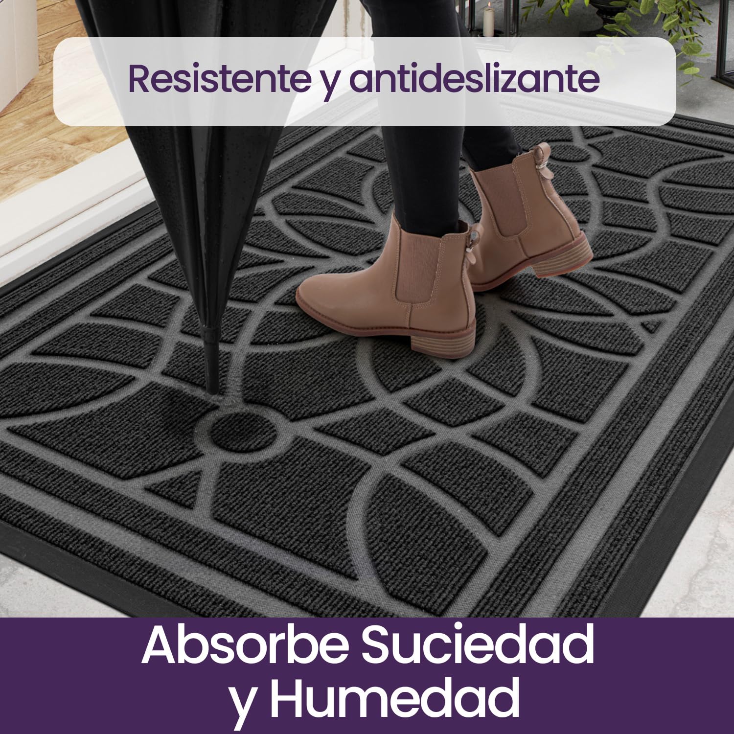 Pack De 2 Felpudos Para Entrada De Casa - 40x70 Cm, Antideslizantes, Fáciles De Limpiar, Color Verde