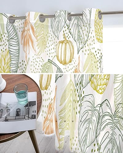 Miniatura 5 de Monstera Leaf Sheer Curtains 24 Inch Length Light Filtering Curtain Panel for Windows, Pumpkin Pineapple Polka Dots Hand-Painted Grommet Semi Sheer
