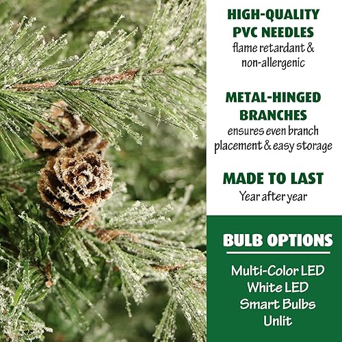 Miniatura 58 de Fraser Hill Farm Árbol de Navidad artificial flocado de abeto búfalo de 6.5 pies con doble luces LED multicolor y blanco cálido y soporte, árbol LED