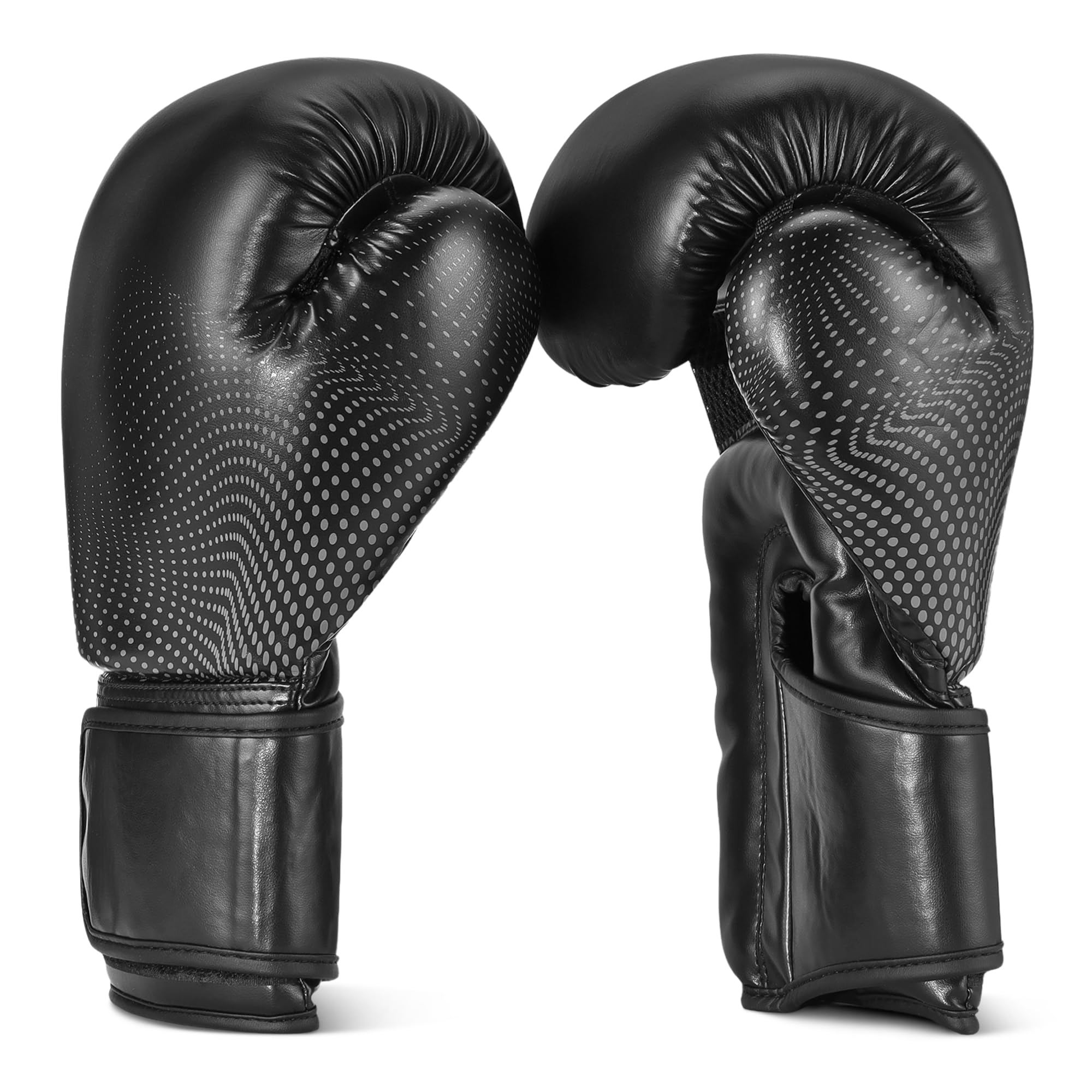 Amazon Basics Kunstleder Boxhandschuhe für Damen und Herren - Trainingshandschuhe für Sparring, MMA, Muay Thai - Ergonomisches und Atmungsaktives Design mit Handgelenkstütze - Schwarz